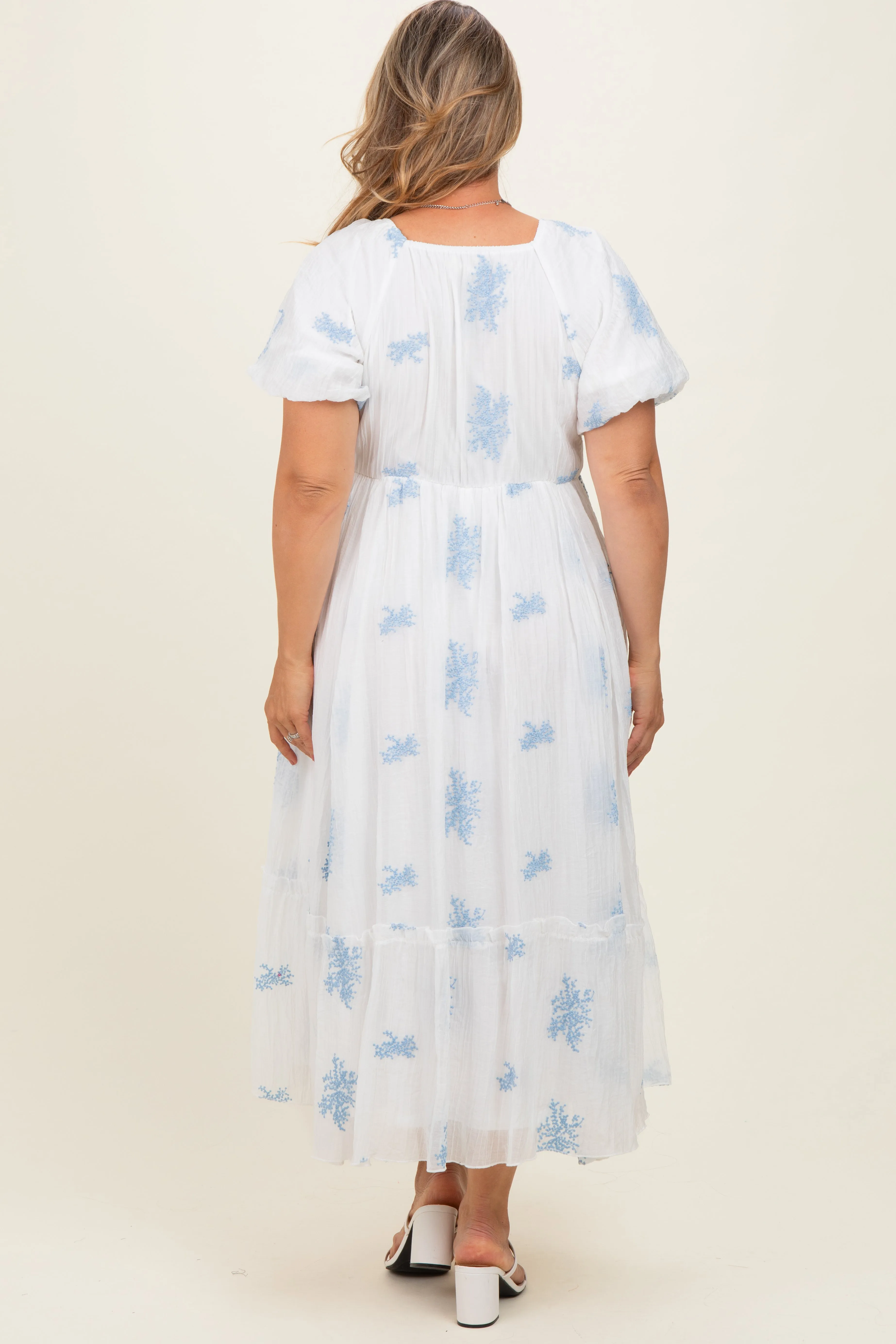 Ivory Floral Print Ruffle Hem Maternity Plus Midi Dress sold by Pinkblush product image thumbnail 4