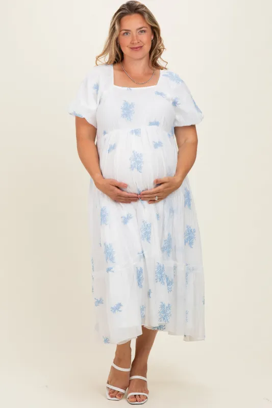 Ivory Floral Print Ruffle Hem Maternity Plus Midi Dress made by Polagram