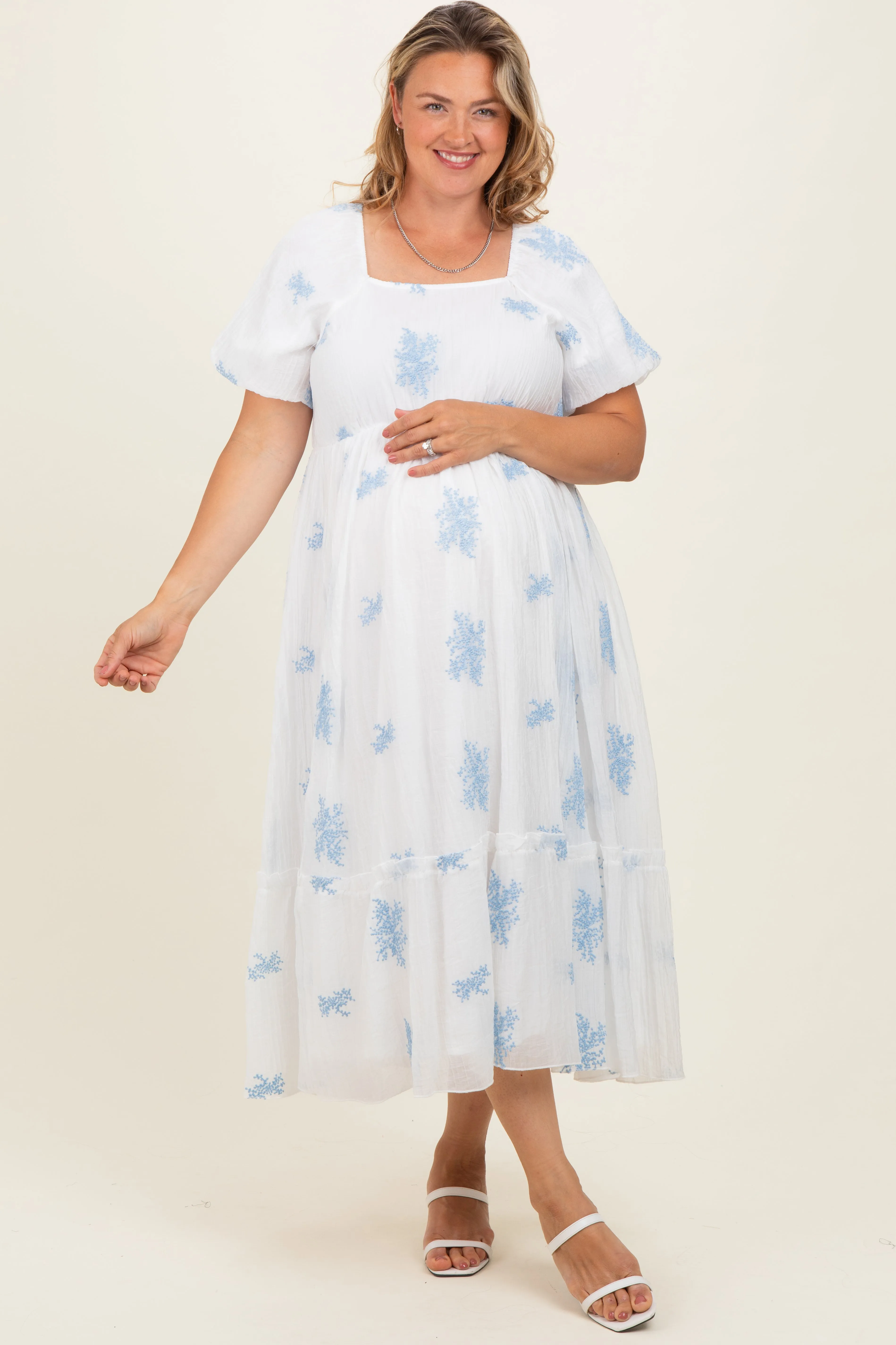 Ivory Floral Print Ruffle Hem Maternity Plus Midi Dress sold by Pinkblush product image thumbnail 2