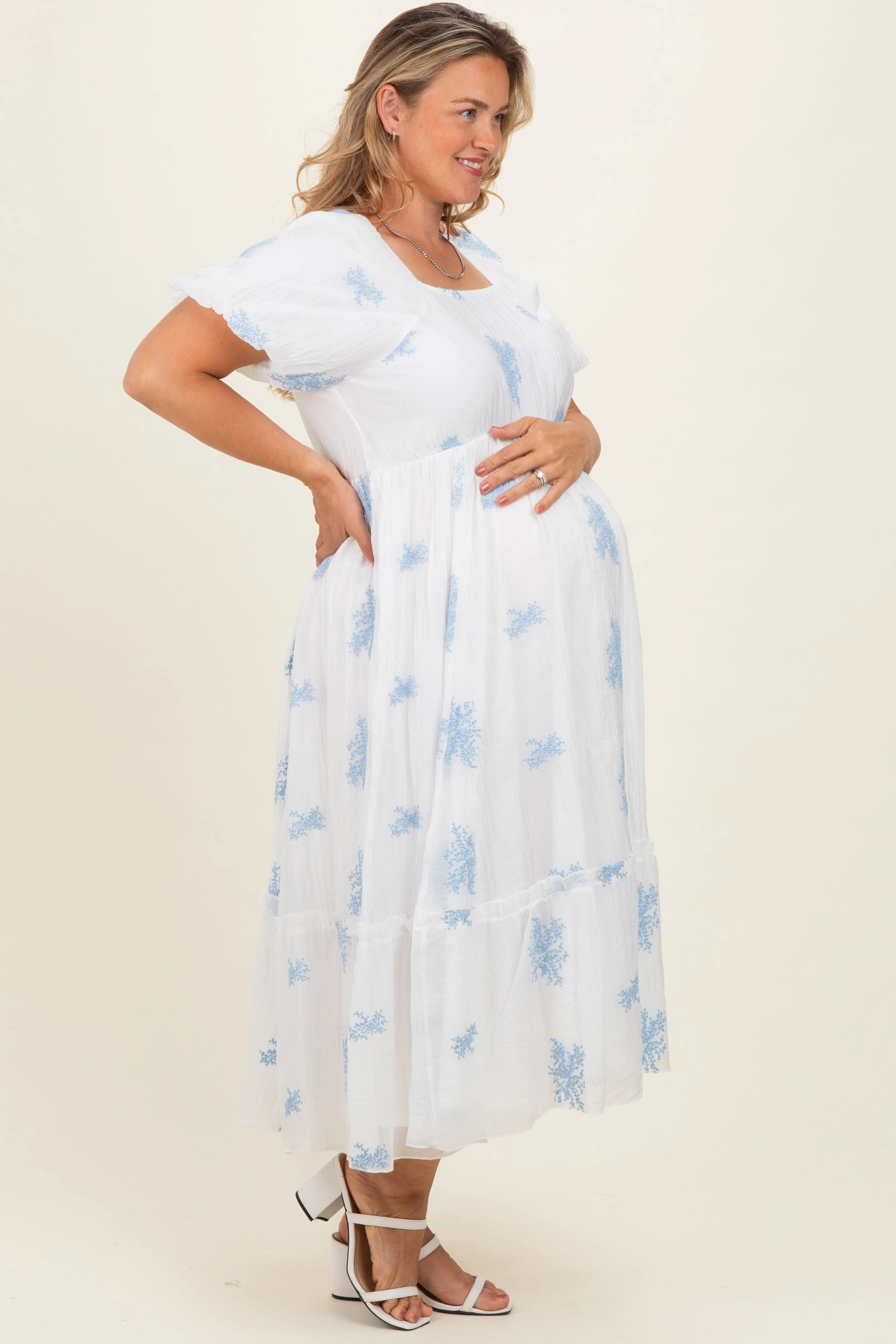 Ivory Floral Print Ruffle Hem Maternity Plus Midi Dress sold by Pinkblush product image thumbnail 3