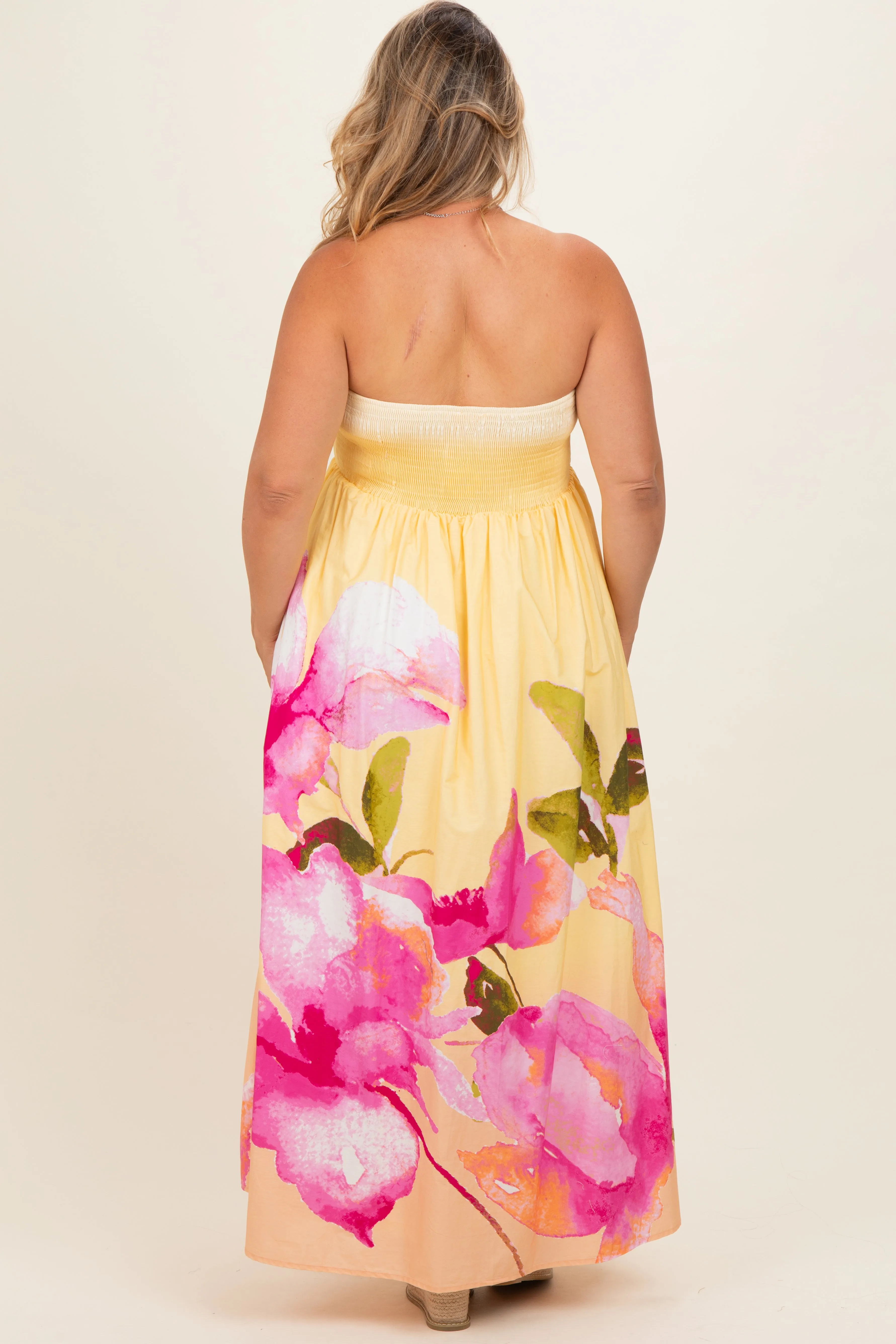 Light Yellow Floral Strapless Maternity Plus Maxi Dress sold by Pinkblush product image thumbnail 4