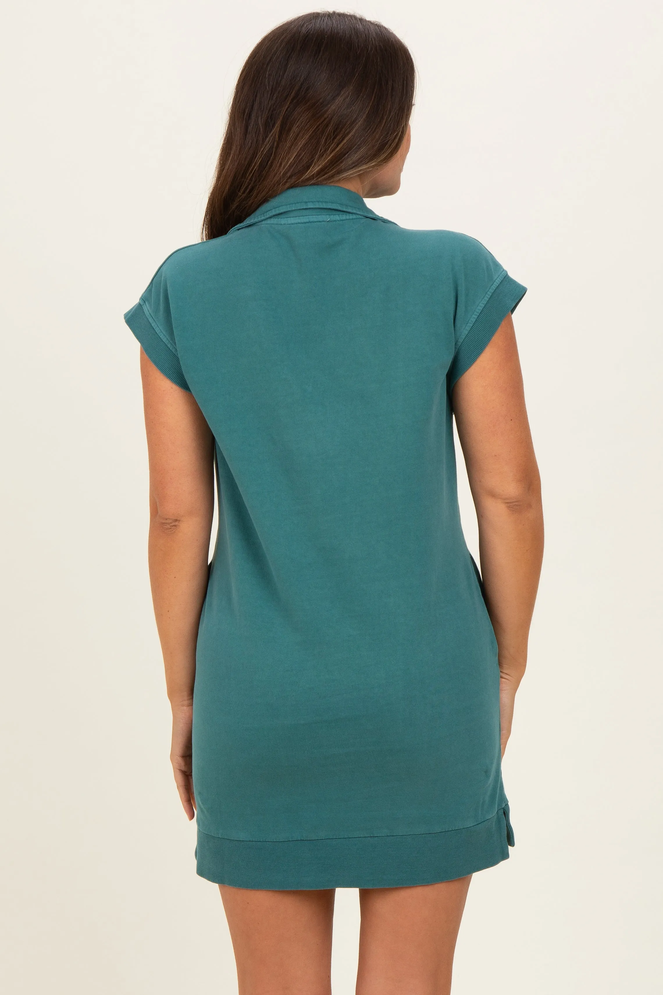 Teal Half Zip Up Mock Neck Maternity Mini Dress sold by Pinkblush product image thumbnail 4