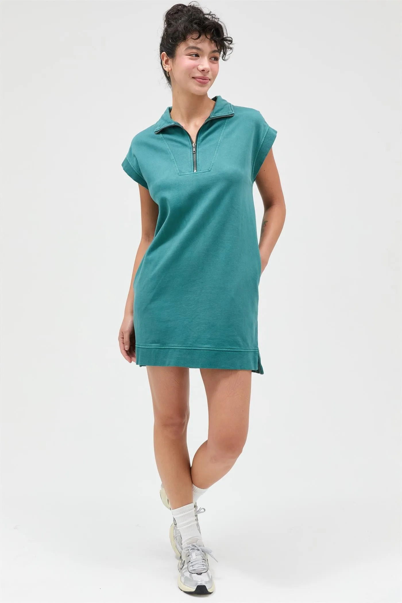 Teal Half Zip Up Mock Neck Maternity Mini Dress sold by Pinkblush product image thumbnail 5