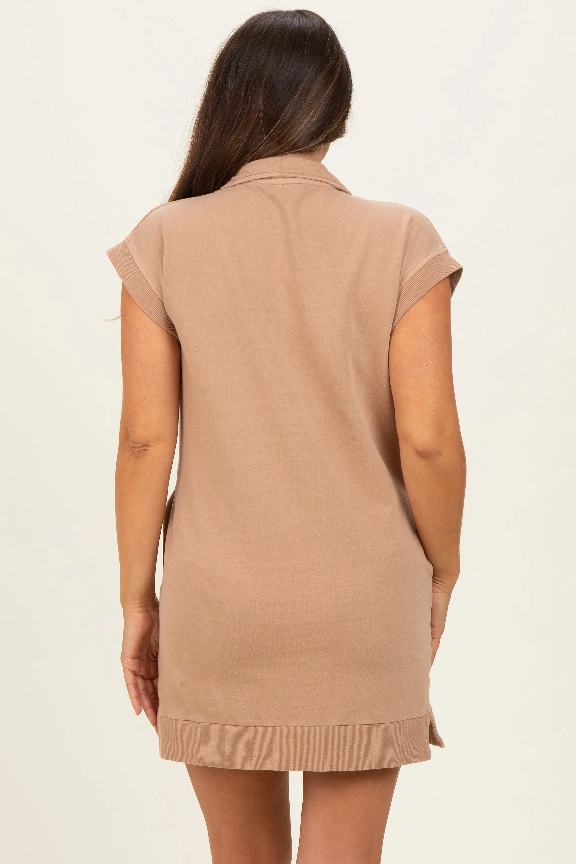 Taupe Half Zip Up Mock Neck Maternity Mini Dress sold by Pinkblush product image thumbnail 4