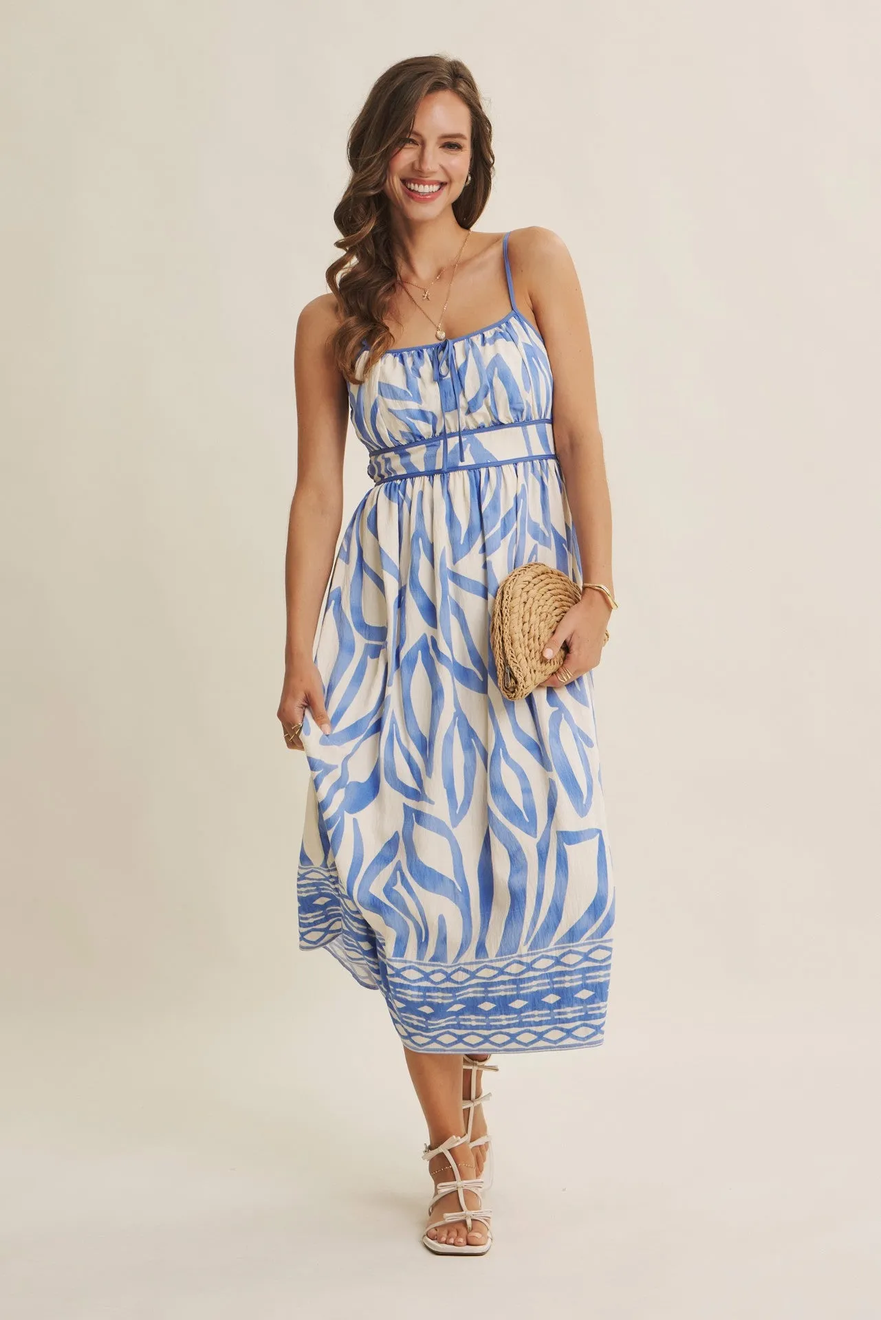 Blue Printed Front Tie Midi Dress sold by Pinkblush product image thumbnail 5
