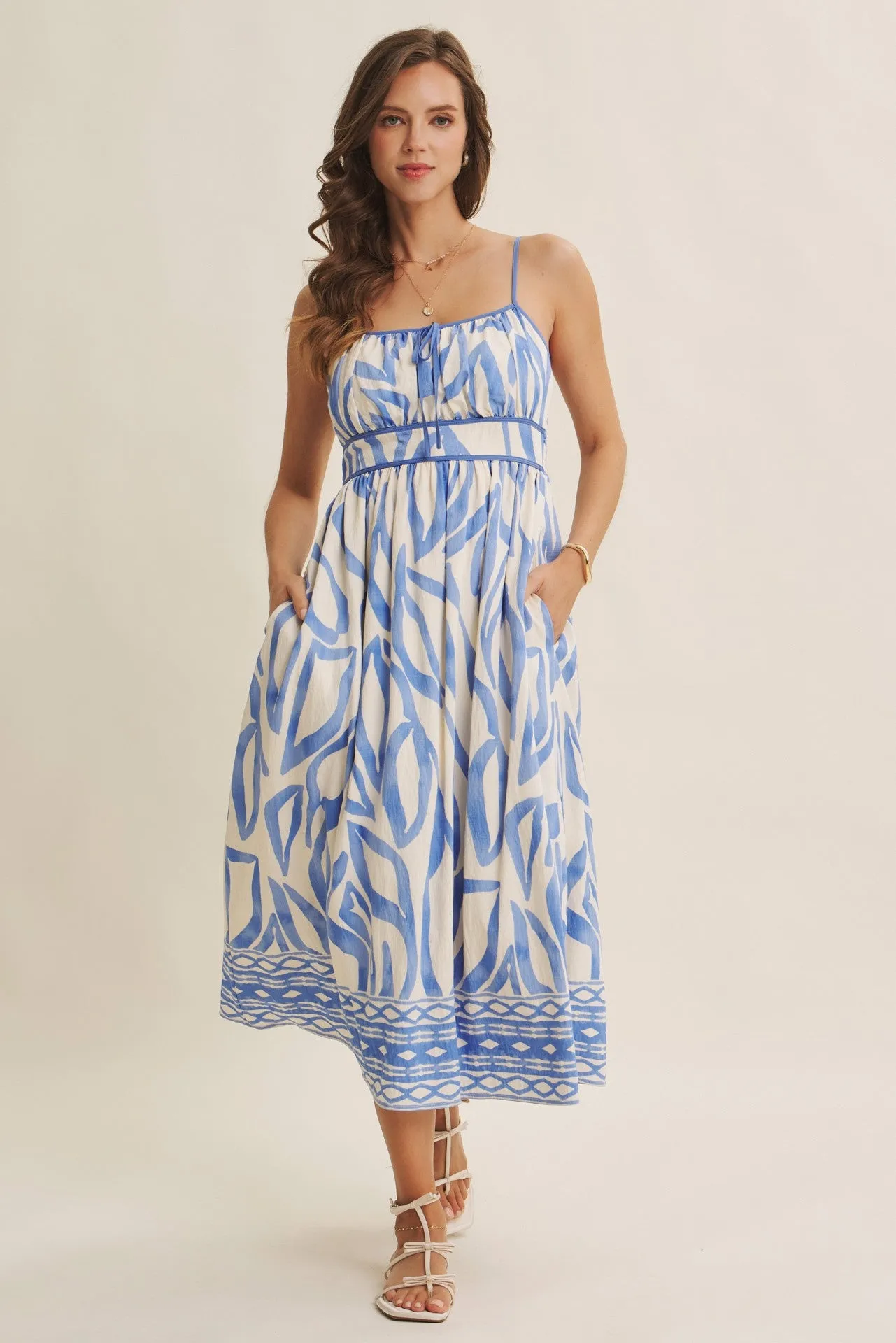 Blue Printed Front Tie Midi Dress sold by Pinkblush product image thumbnail 2