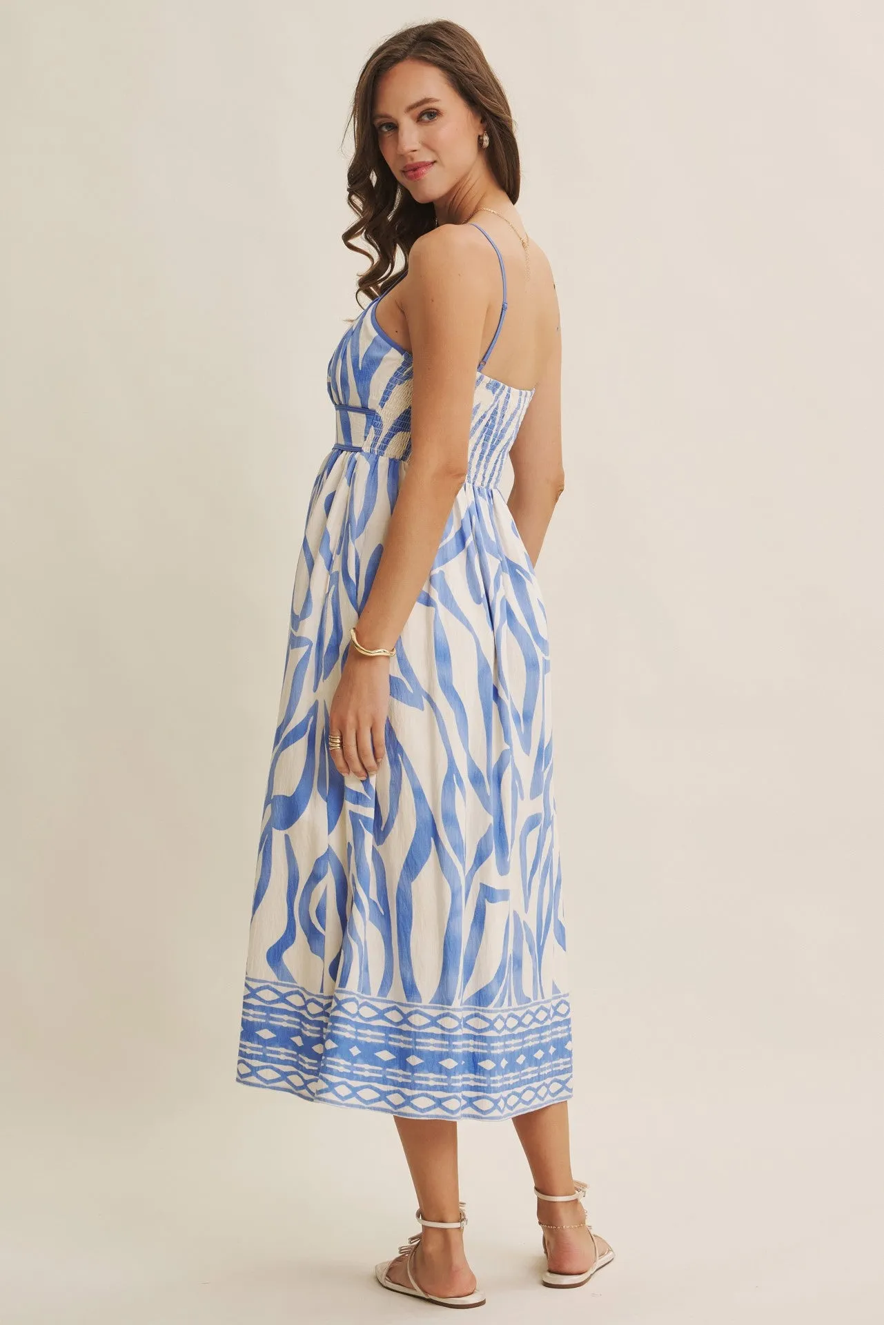 Blue Printed Front Tie Midi Dress sold by Pinkblush product image thumbnail 4