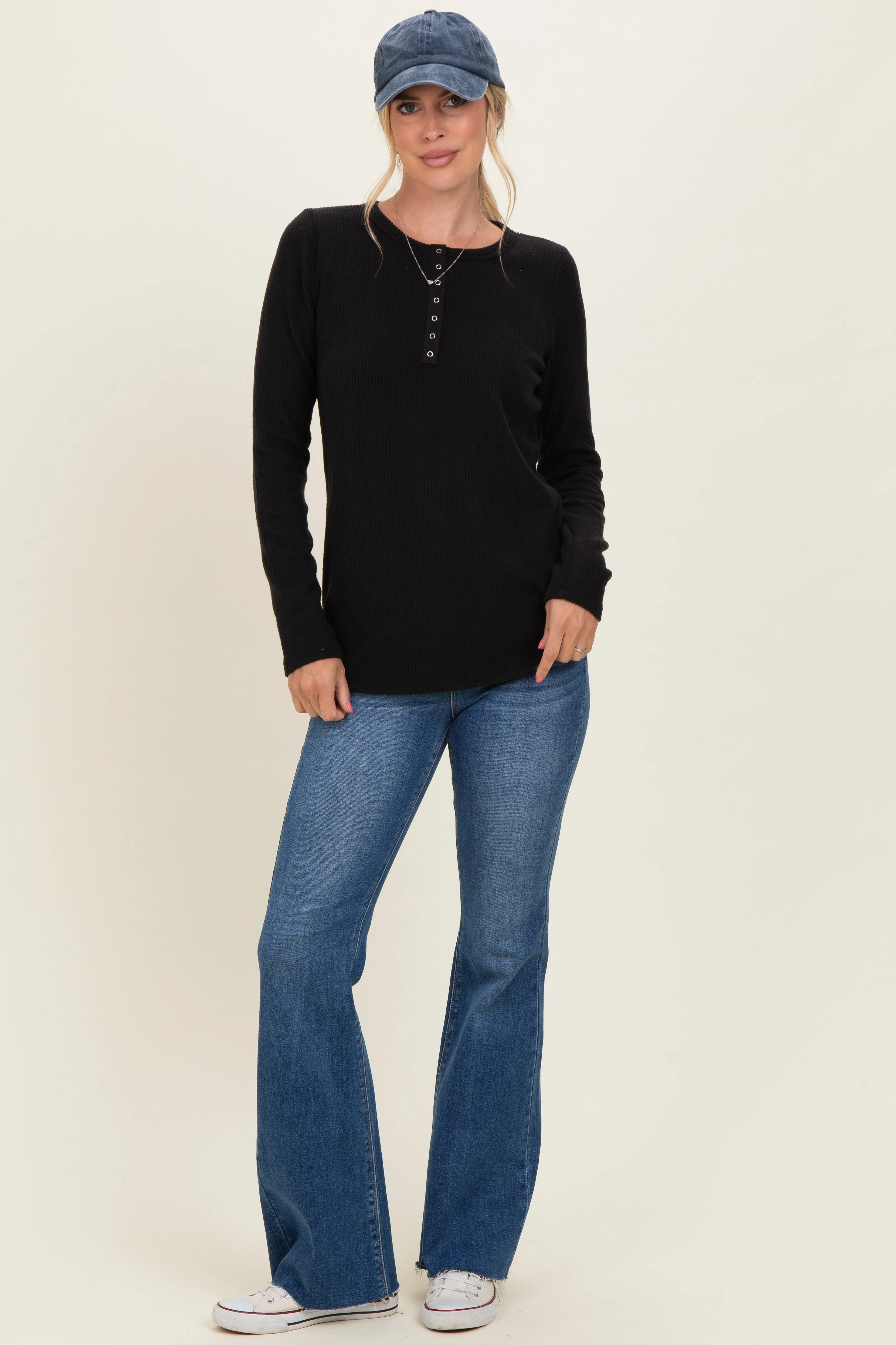 Black Contrast Long Sleeve Thermal Top sold by Pinkblush product image thumbnail 2