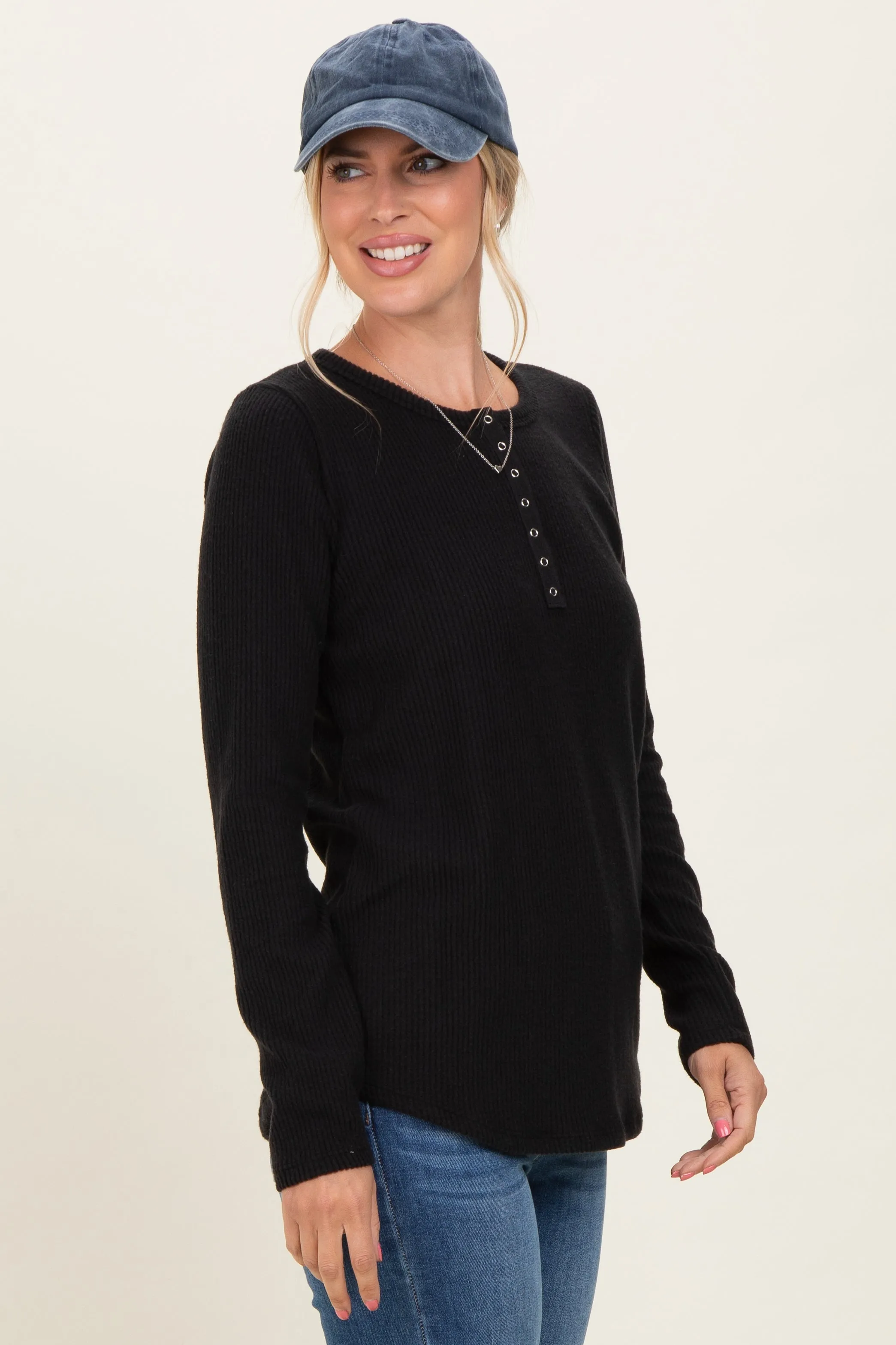 Black Contrast Long Sleeve Thermal Top sold by Pinkblush product image thumbnail 3