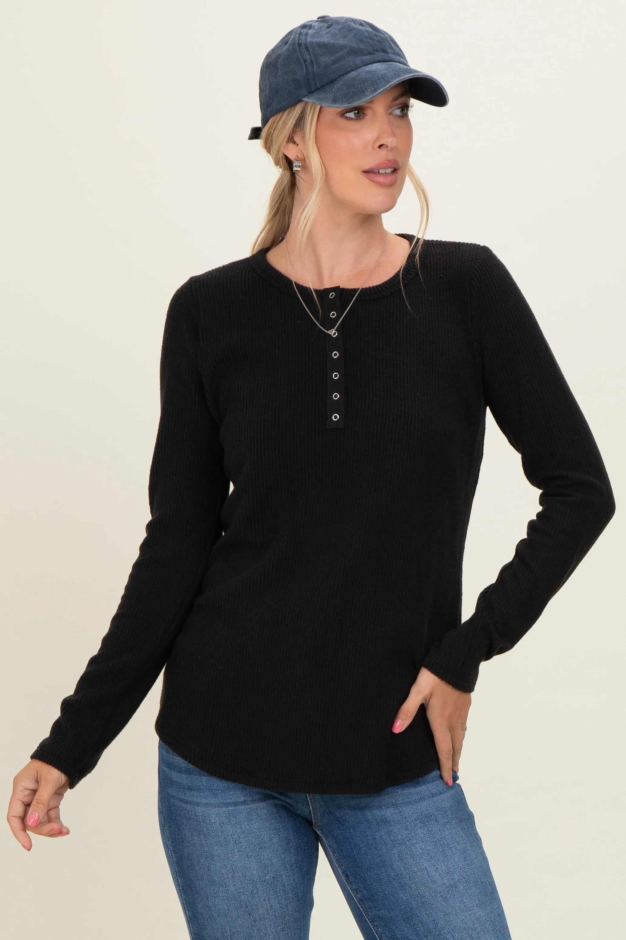 Black Contrast Long Sleeve Thermal Top sold by Pinkblush