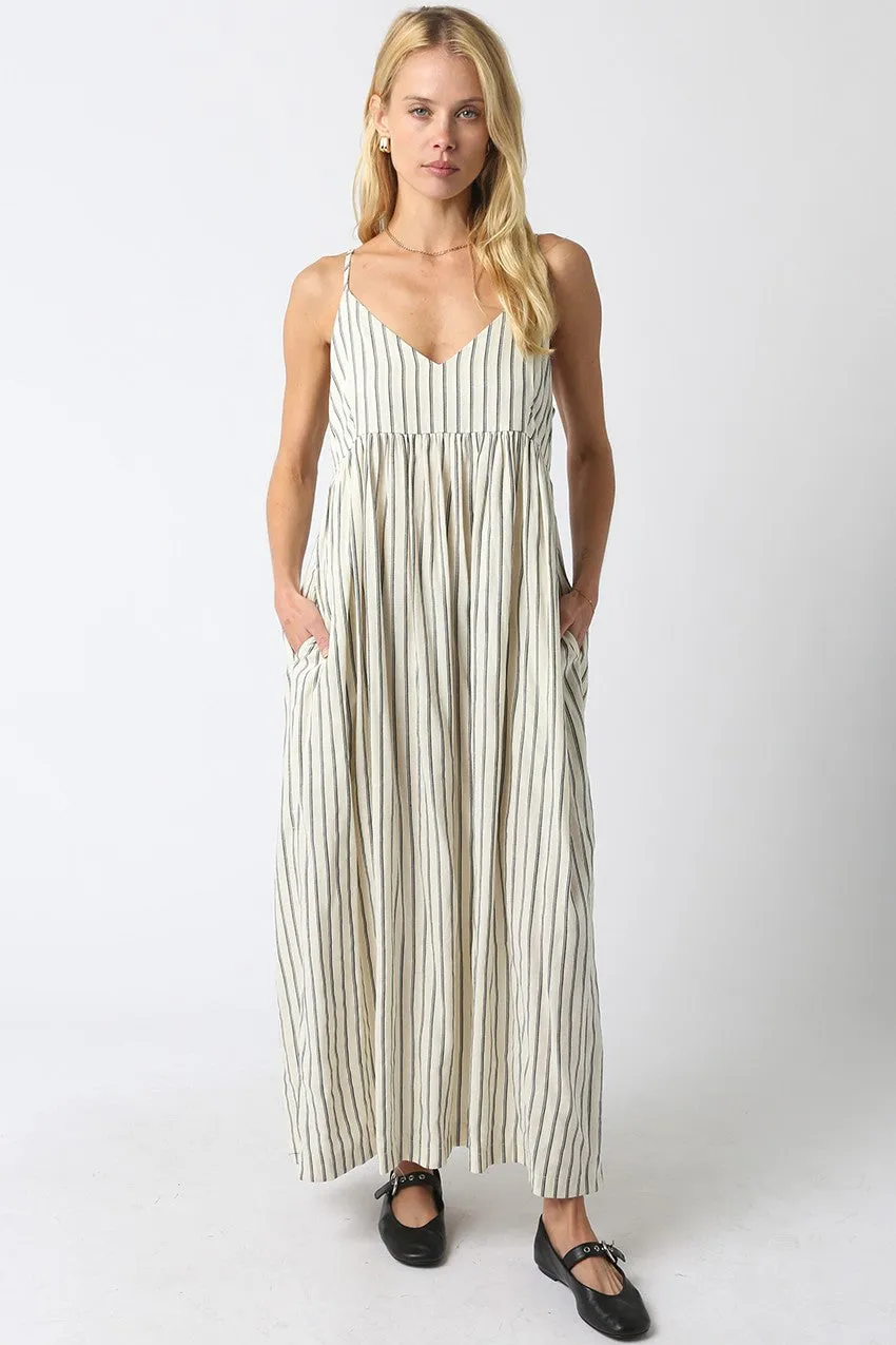 Natural Striped V-Neck Sleeveless Maxi Dress sold by Pinkblush
