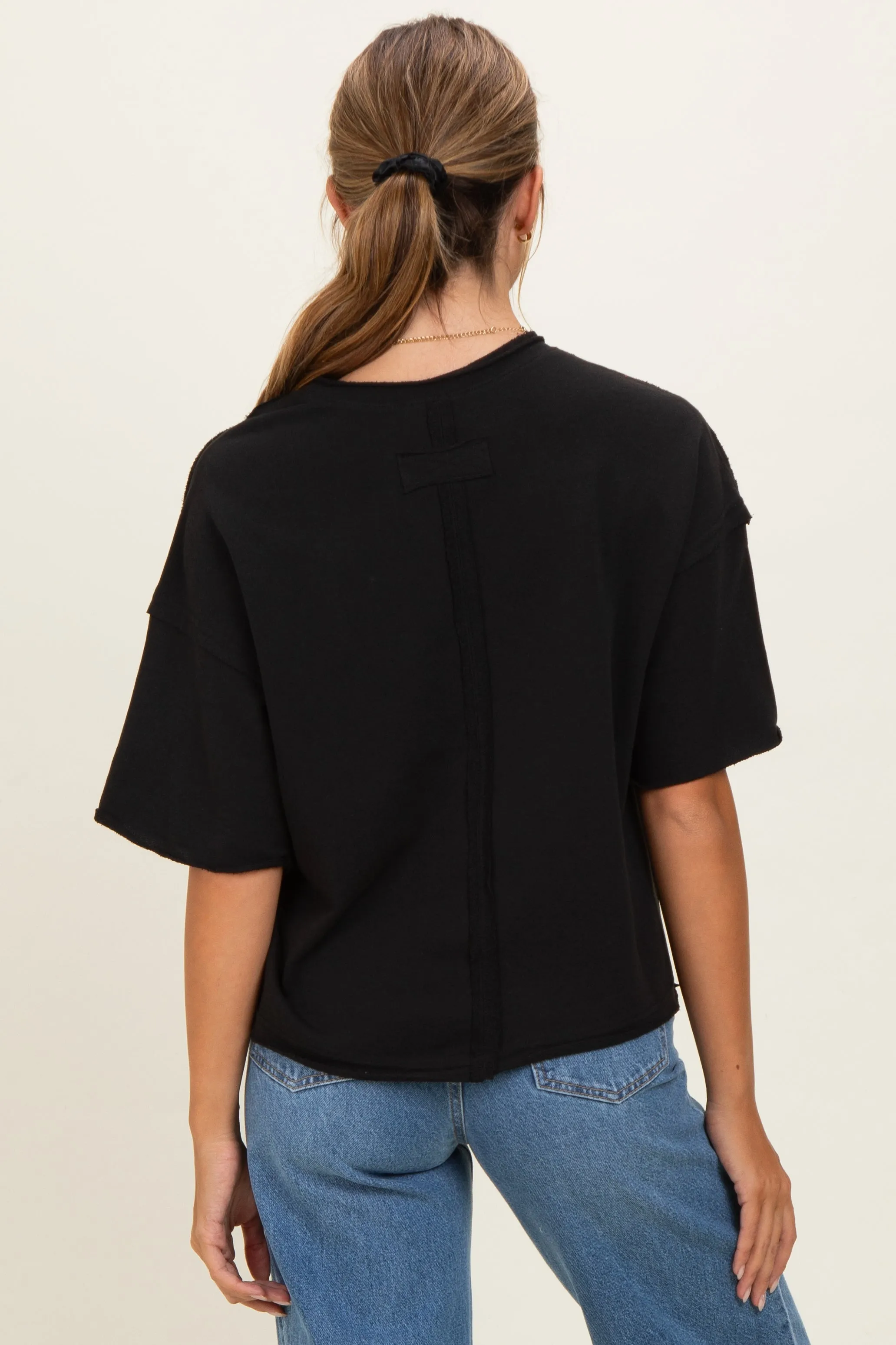 Black Raw Cut Edge Boxy Tee sold by Pinkblush product image thumbnail 3