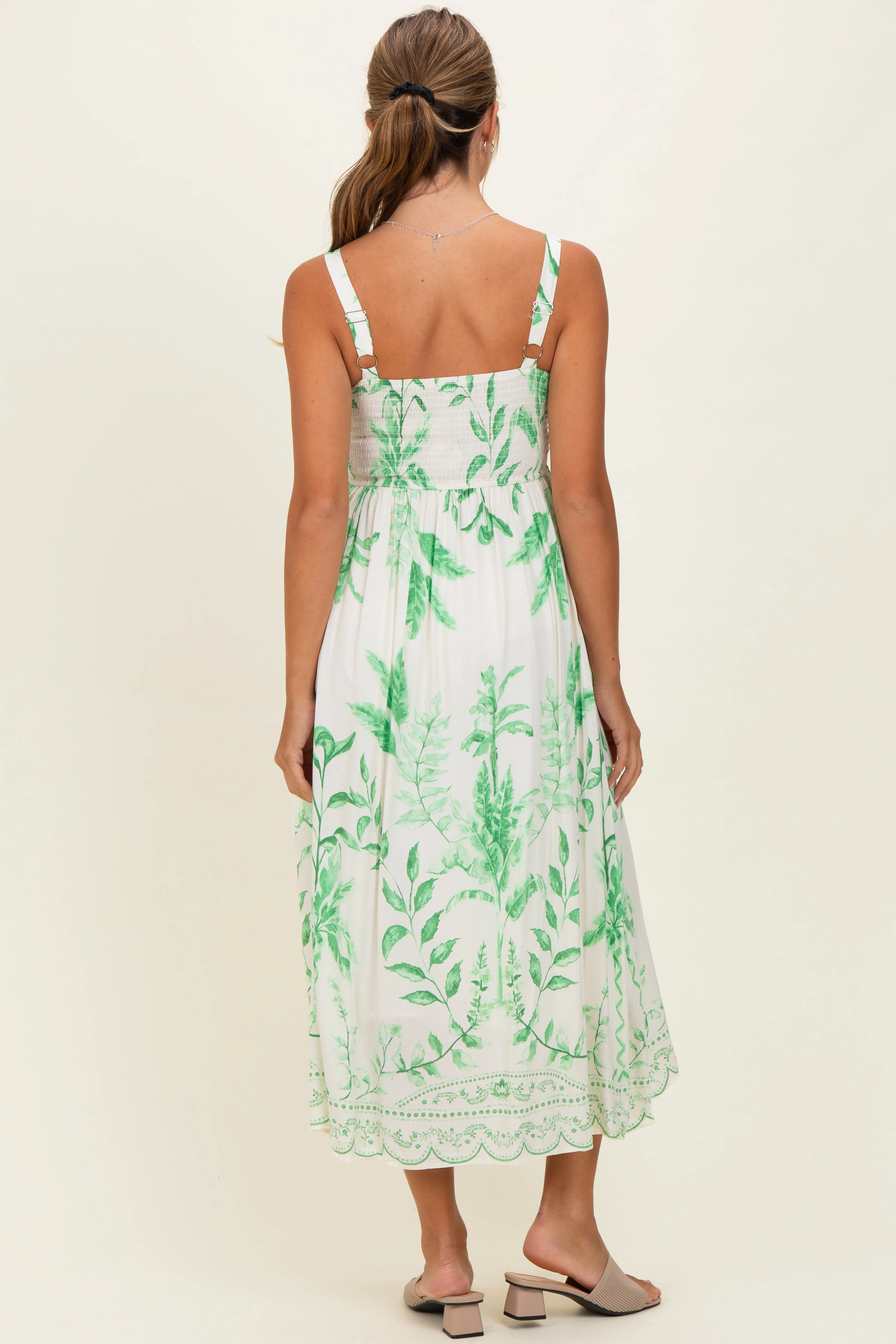 Green Printed Scallop Detail Sleeveless Midi Dress sold by Pinkblush product image thumbnail 4