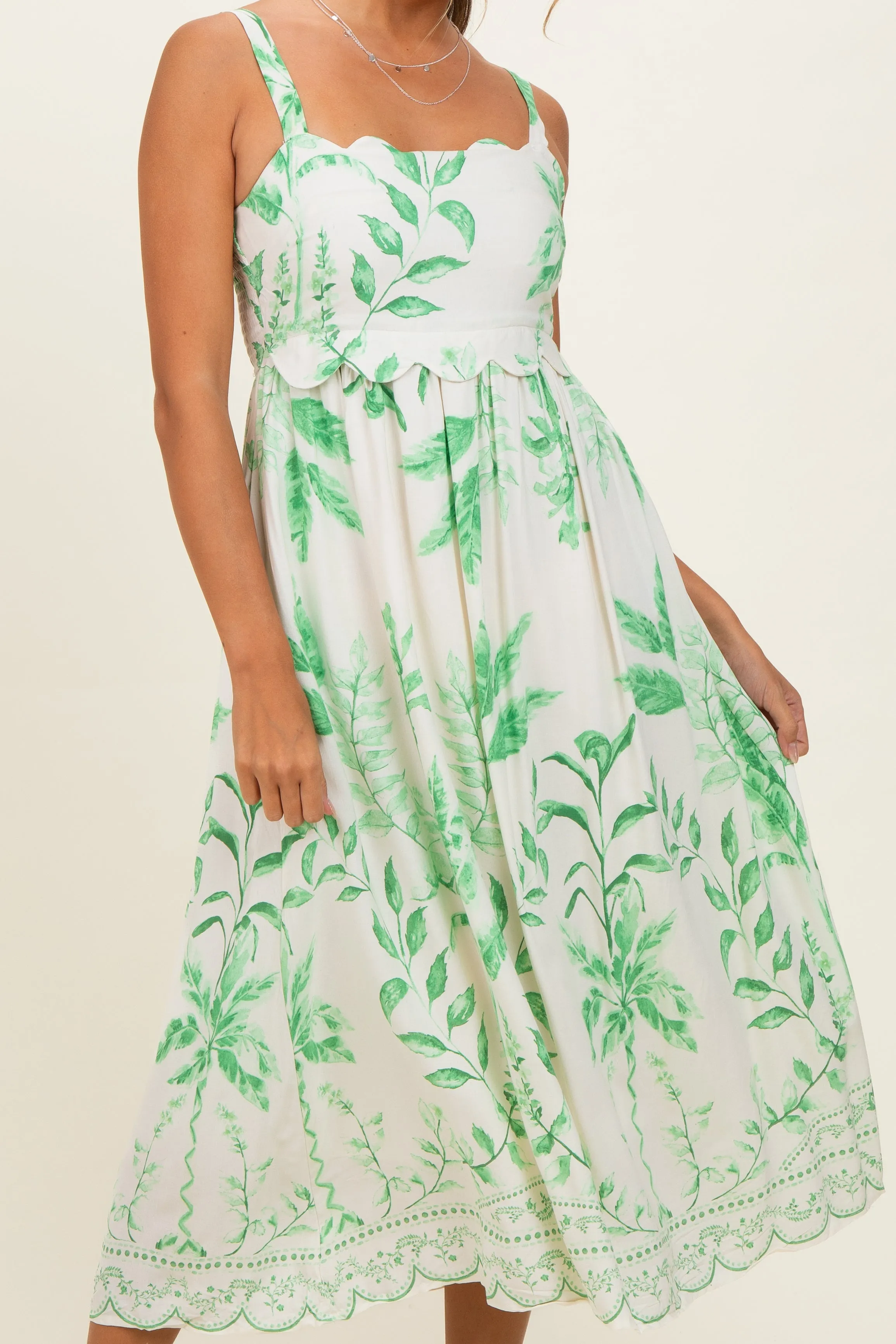 Green Printed Scallop Detail Sleeveless Midi Dress sold by Pinkblush product image thumbnail 2