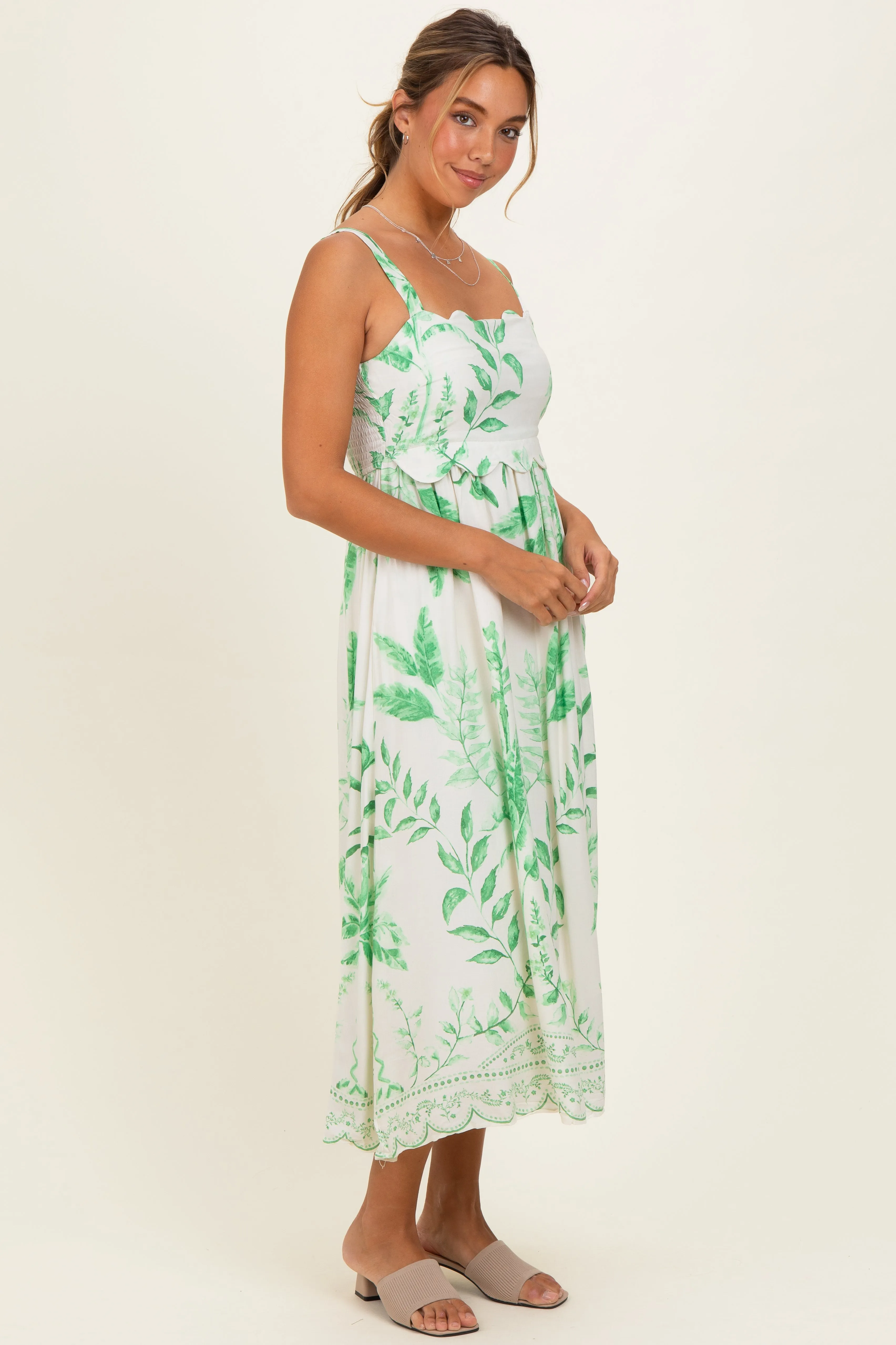 Green Printed Scallop Detail Sleeveless Midi Dress sold by Pinkblush product image thumbnail 3