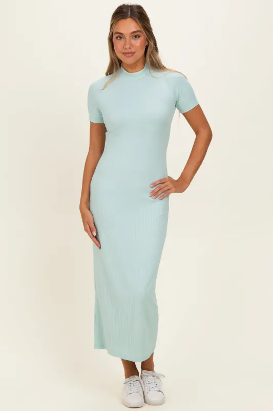 Mint Ribbed Mock Neck Short Sleeve Midi Dress made by Pinkblush