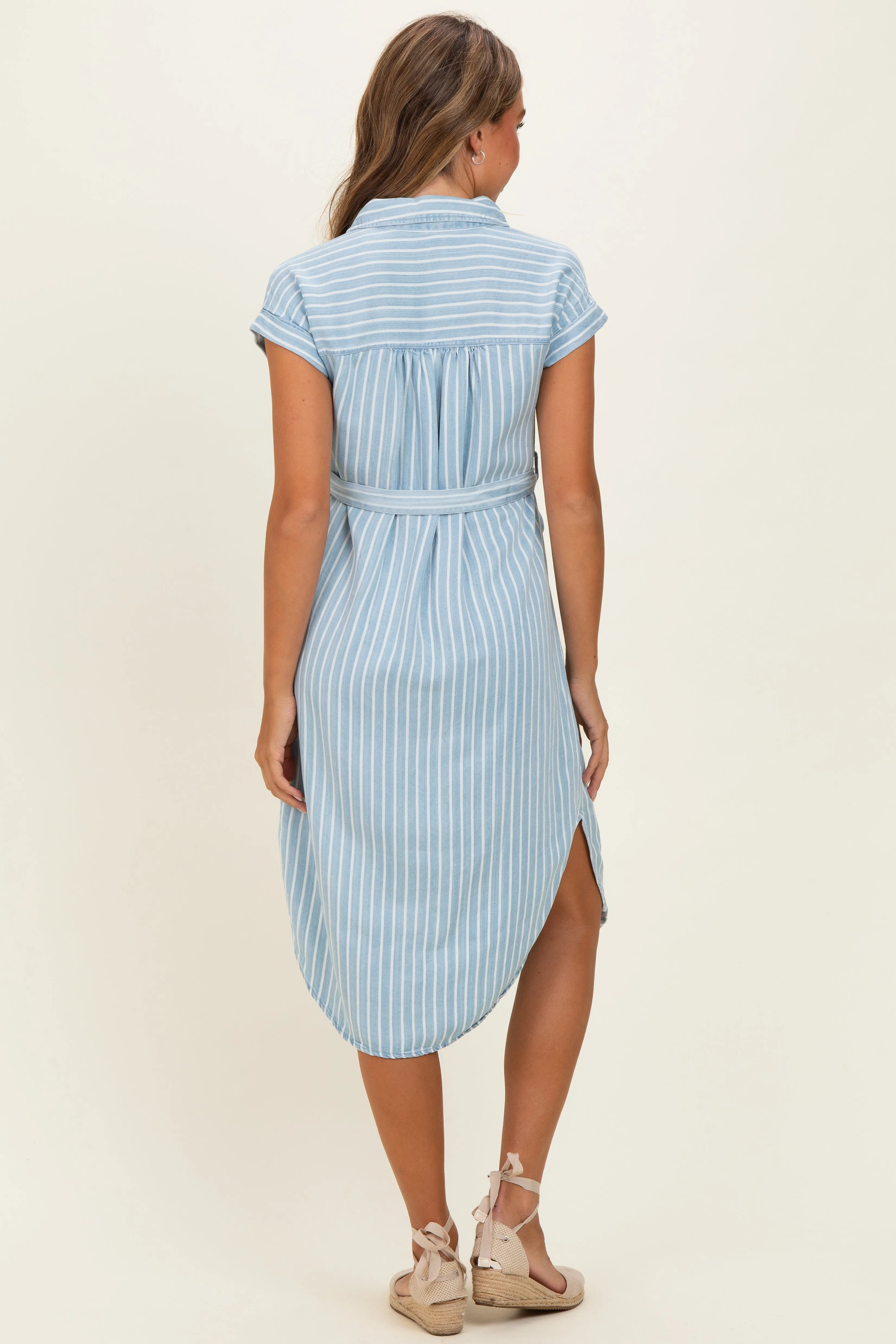 Light Blue Striped Chambray Midi Shirt Dress sold by Pinkblush product image thumbnail 3