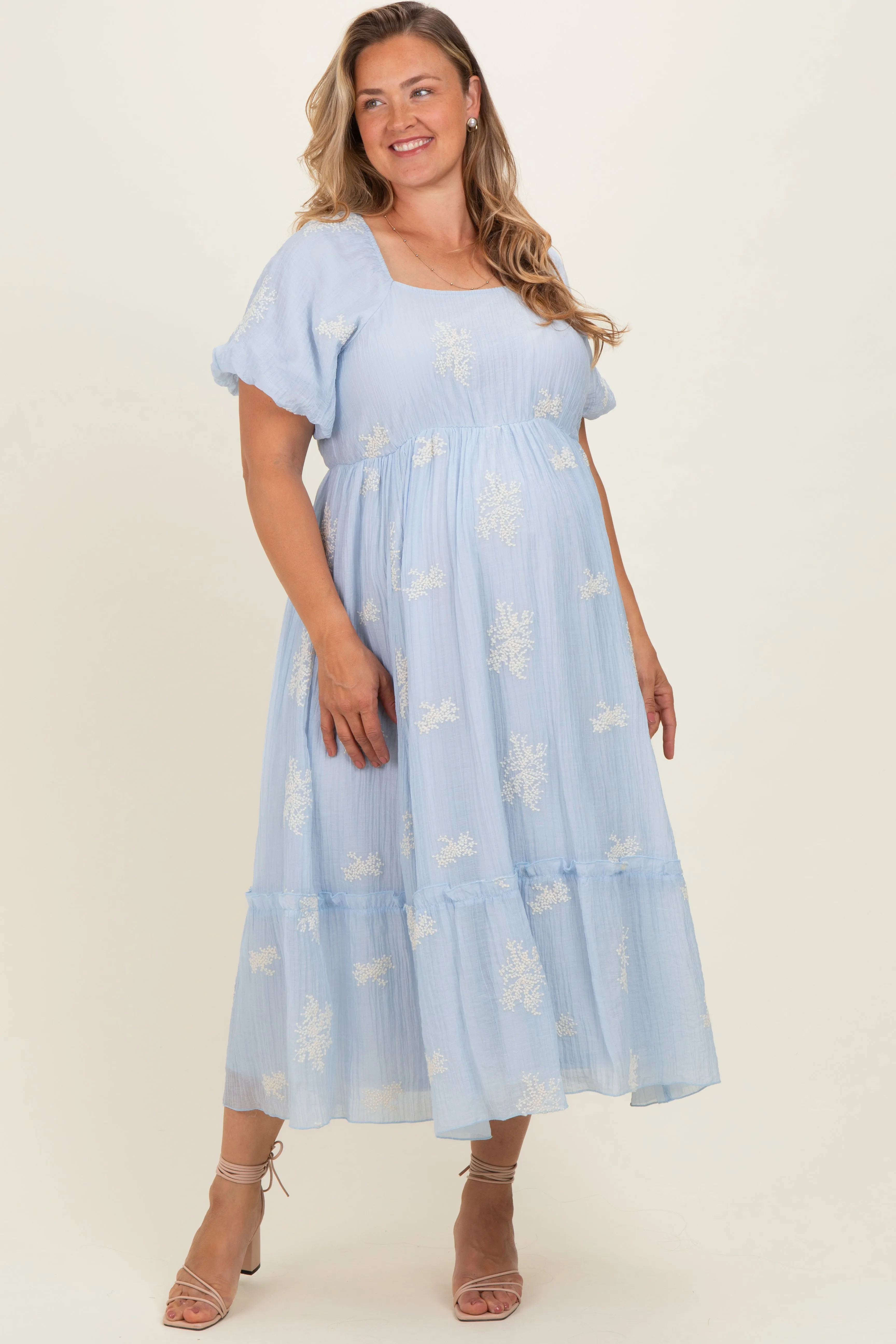 Powder Blue Floral Print Ruffle Hem Maternity Plus Midi Dress sold by Pinkblush product image thumbnail 2