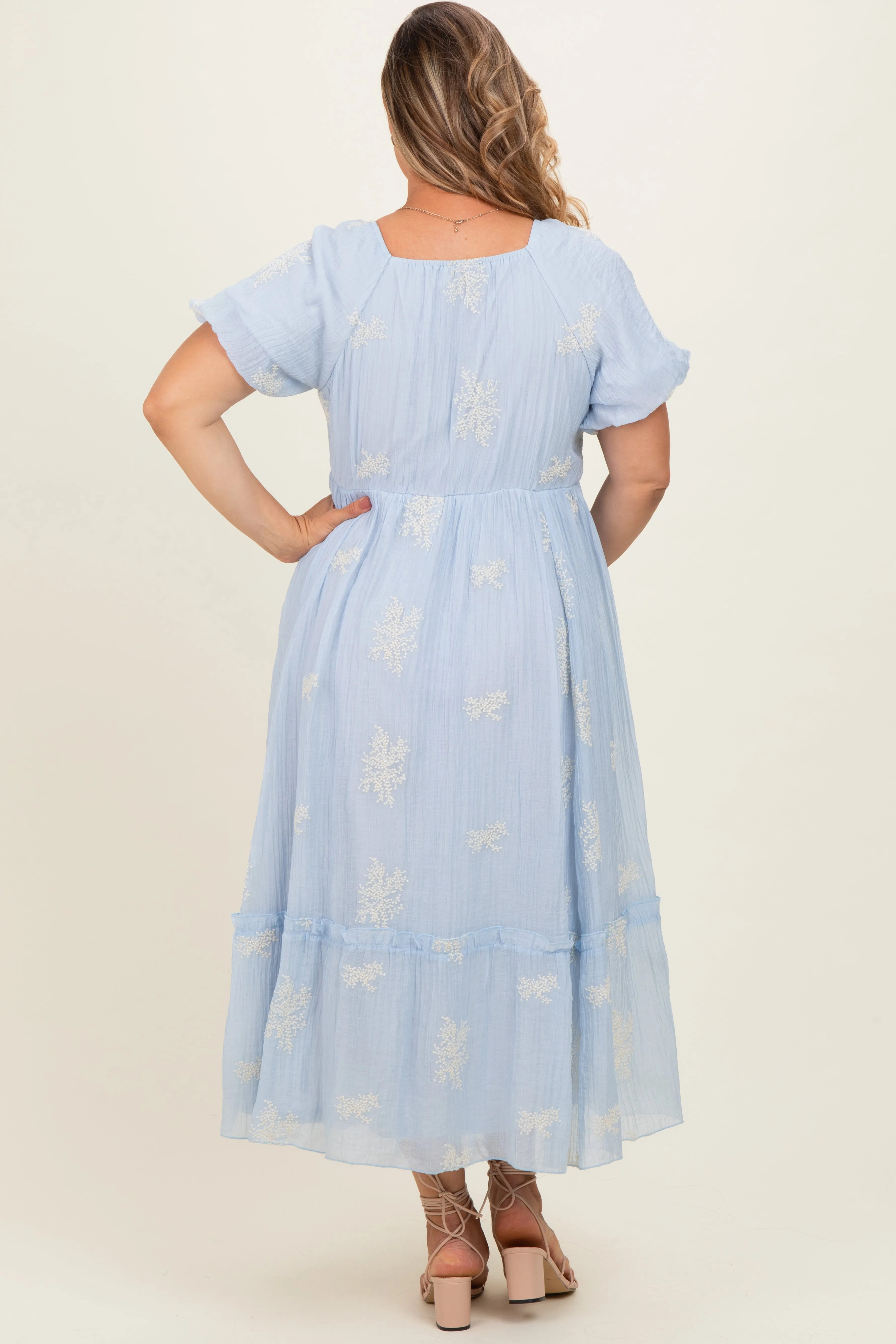 Powder Blue Floral Print Ruffle Hem Maternity Plus Midi Dress sold by Pinkblush product image thumbnail 4