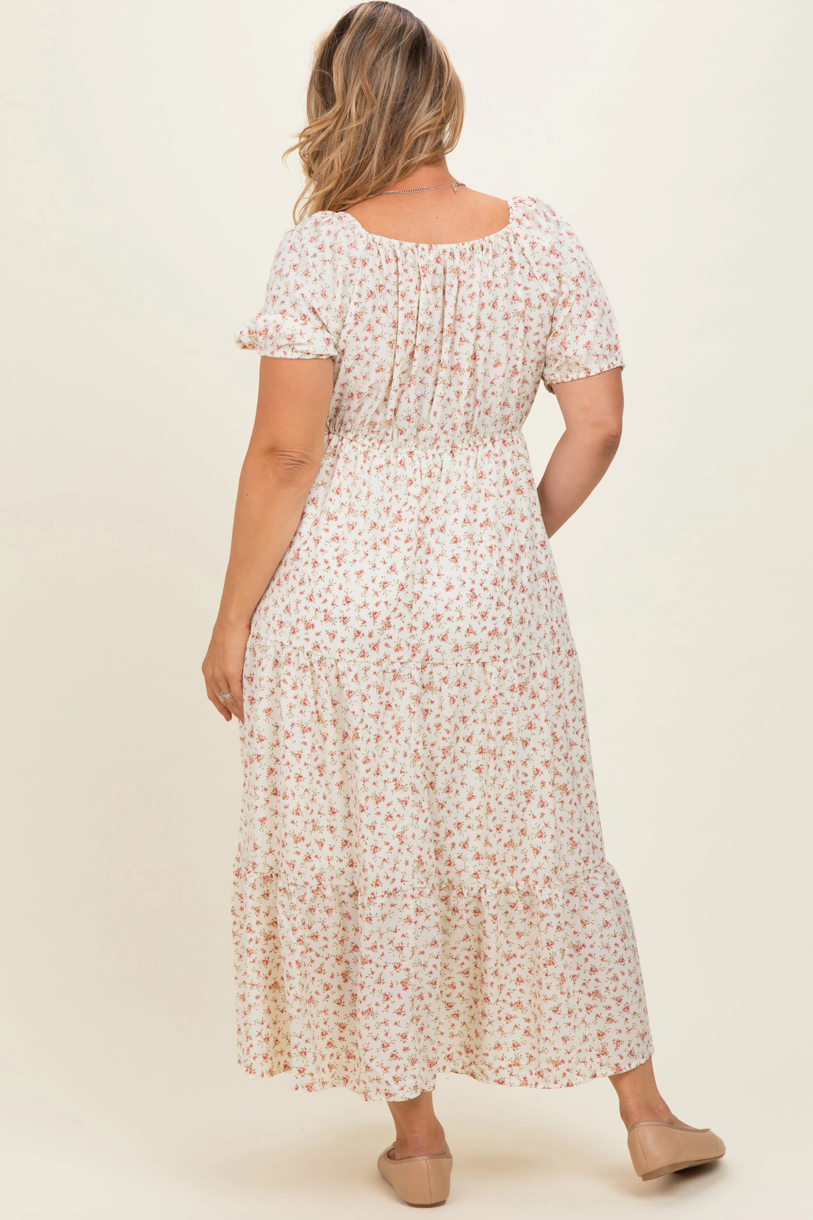 Ivory Floral V-Neck Maternity Plus Maxi Dress sold by Pinkblush product image thumbnail 3