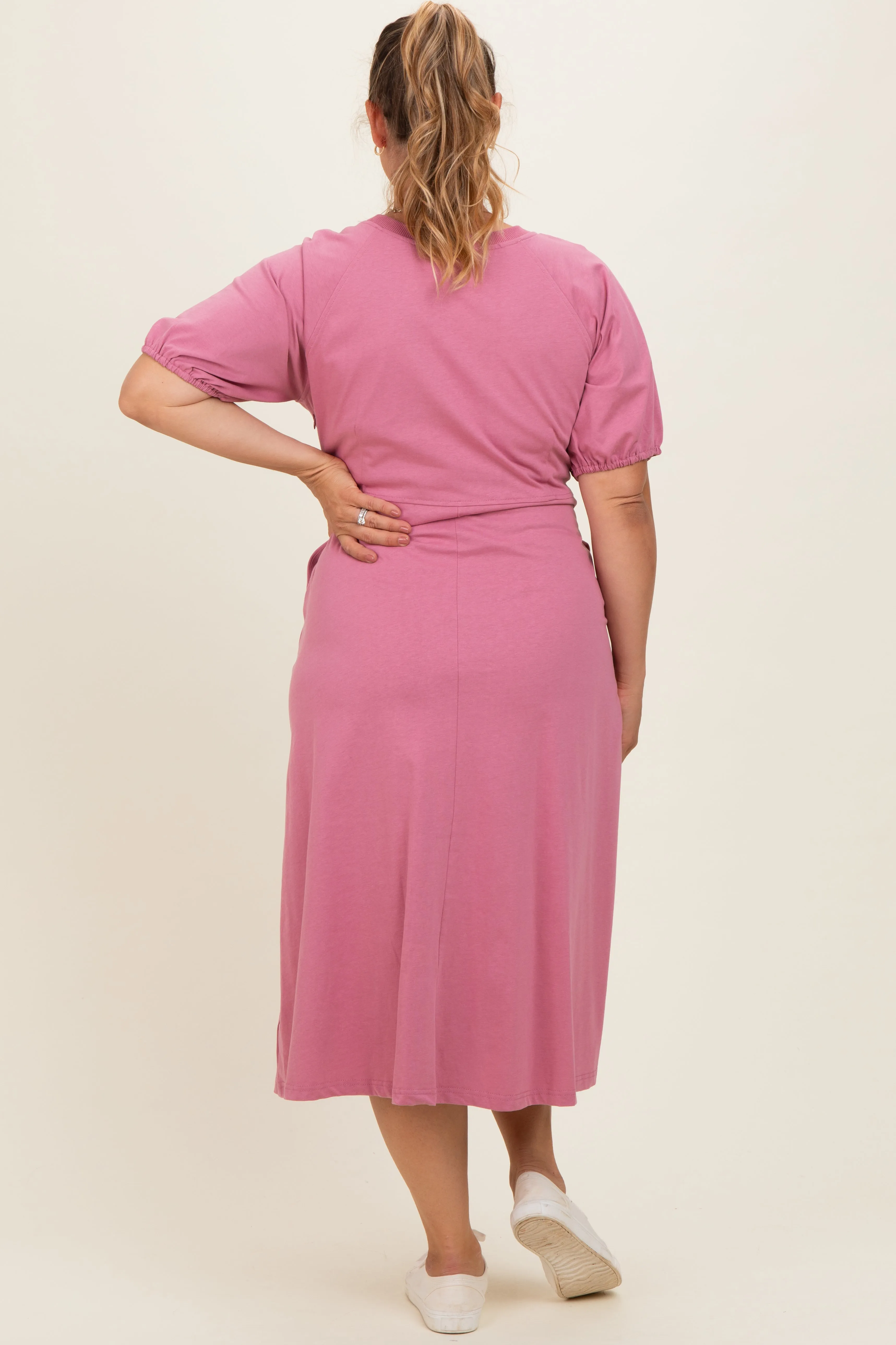 Pink Puff Sleeve Maternity Plus Midi Dress sold by Pinkblush product image thumbnail 3