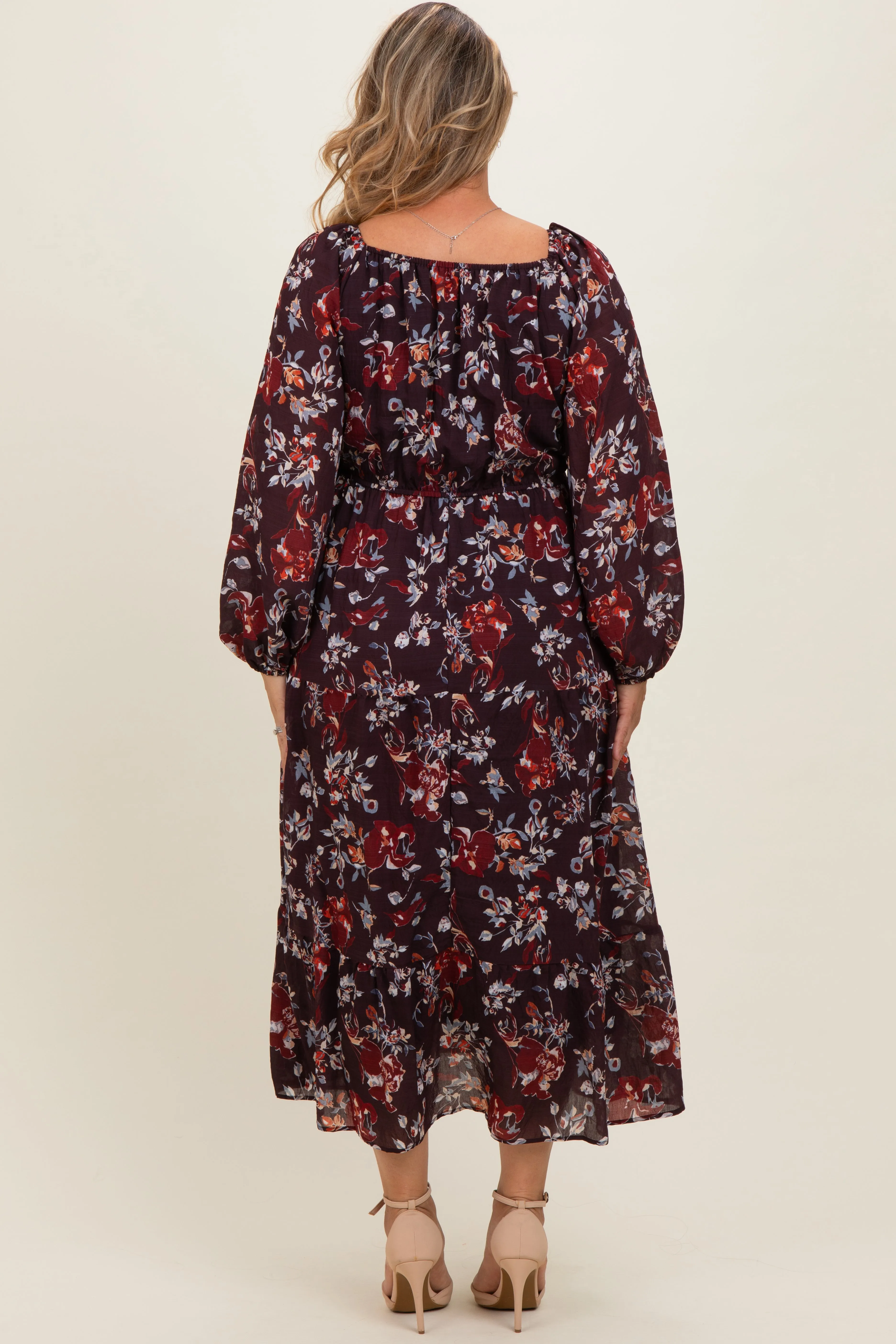Brown Floral V-Neck Bubble Sleeve Maternity Maxi Dress sold by Pinkblush product image thumbnail 3