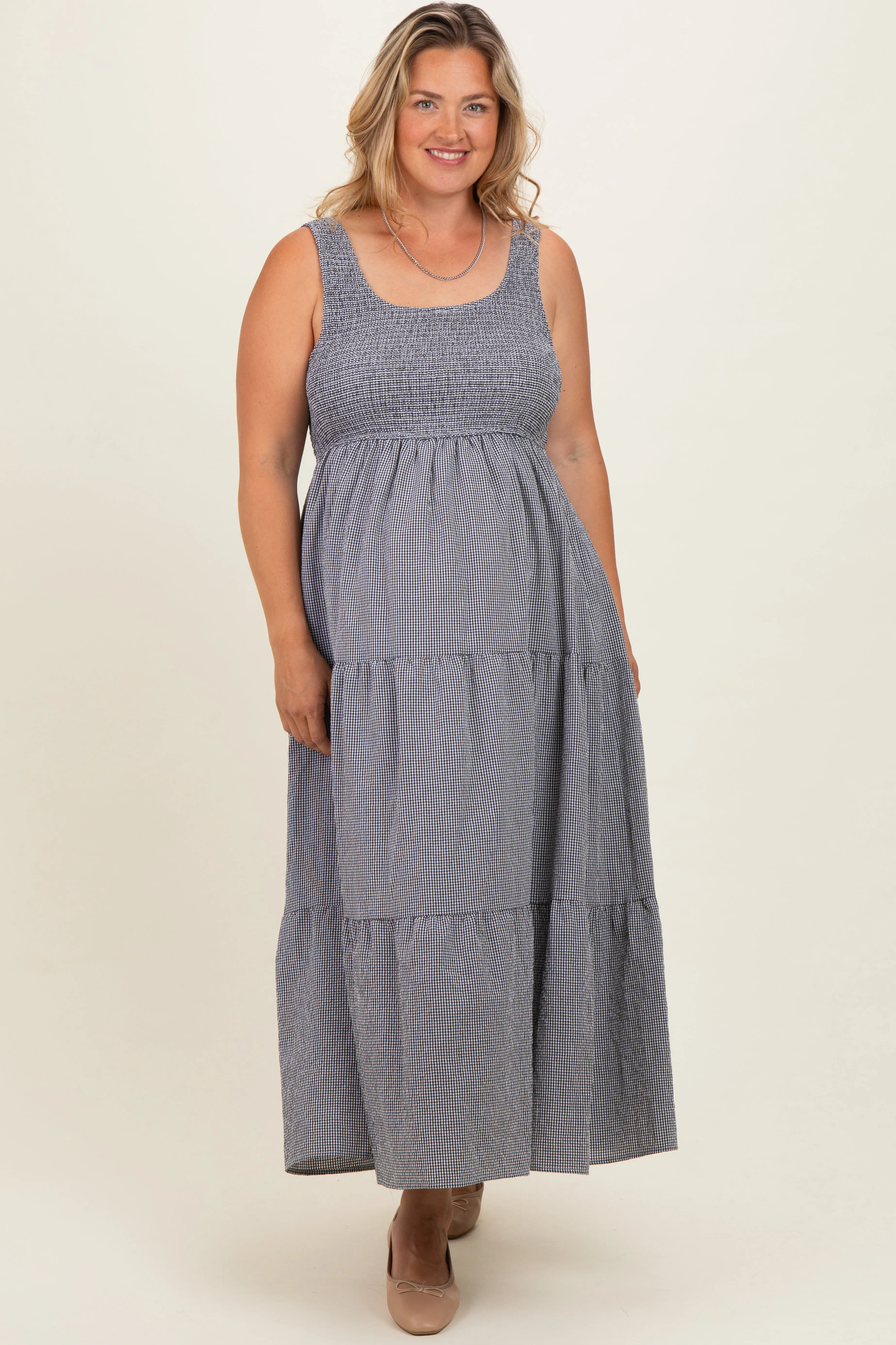 Black Tiered Smocked Maternity Plus Maxi Dress sold by Pinkblush