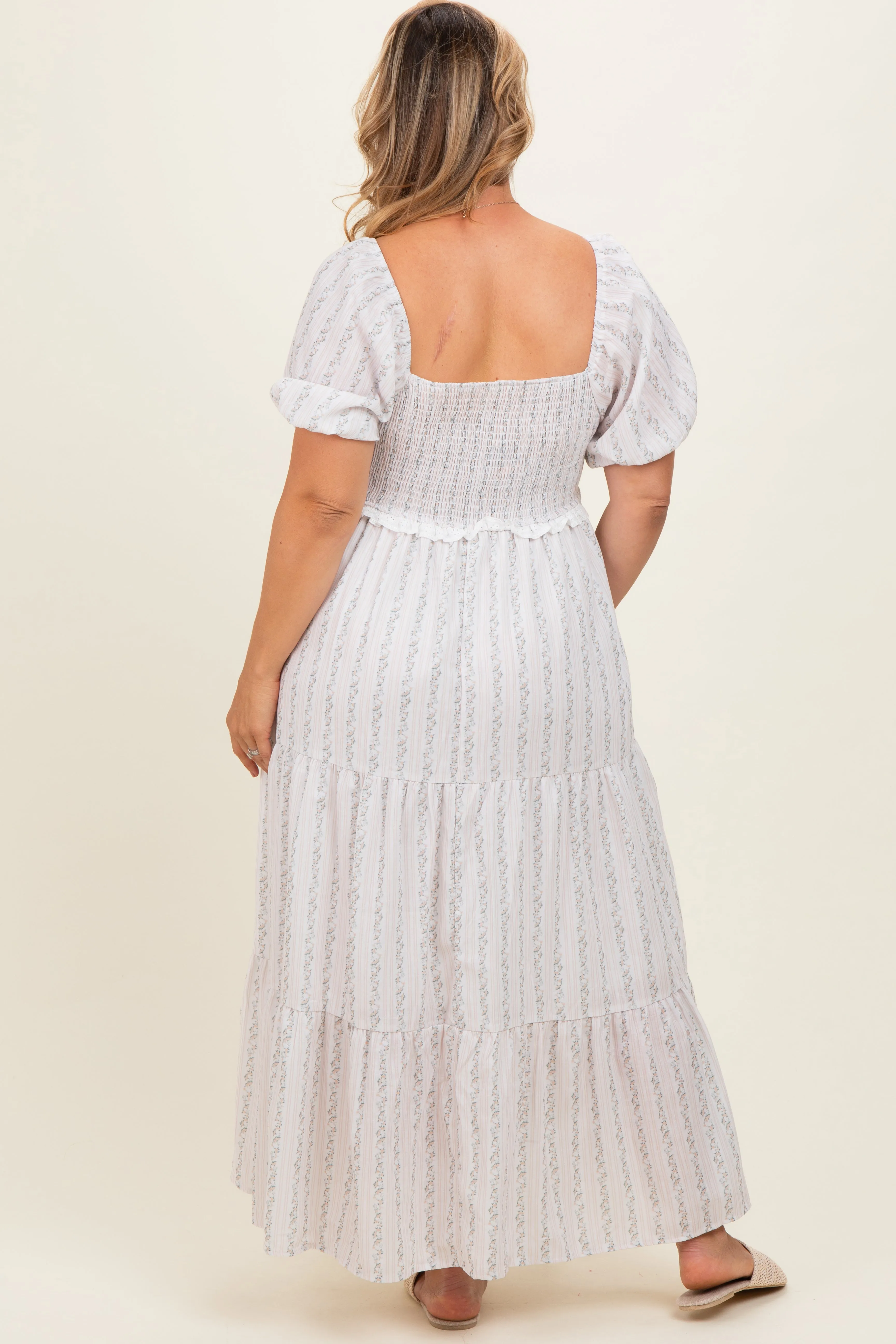 Light Yellow Floral Stripe Tiered Maternity Plus Maxi Dress sold by Pinkblush product image thumbnail 3