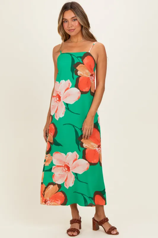 Green Floral Print Sleeveless Maxi Dress made by In February