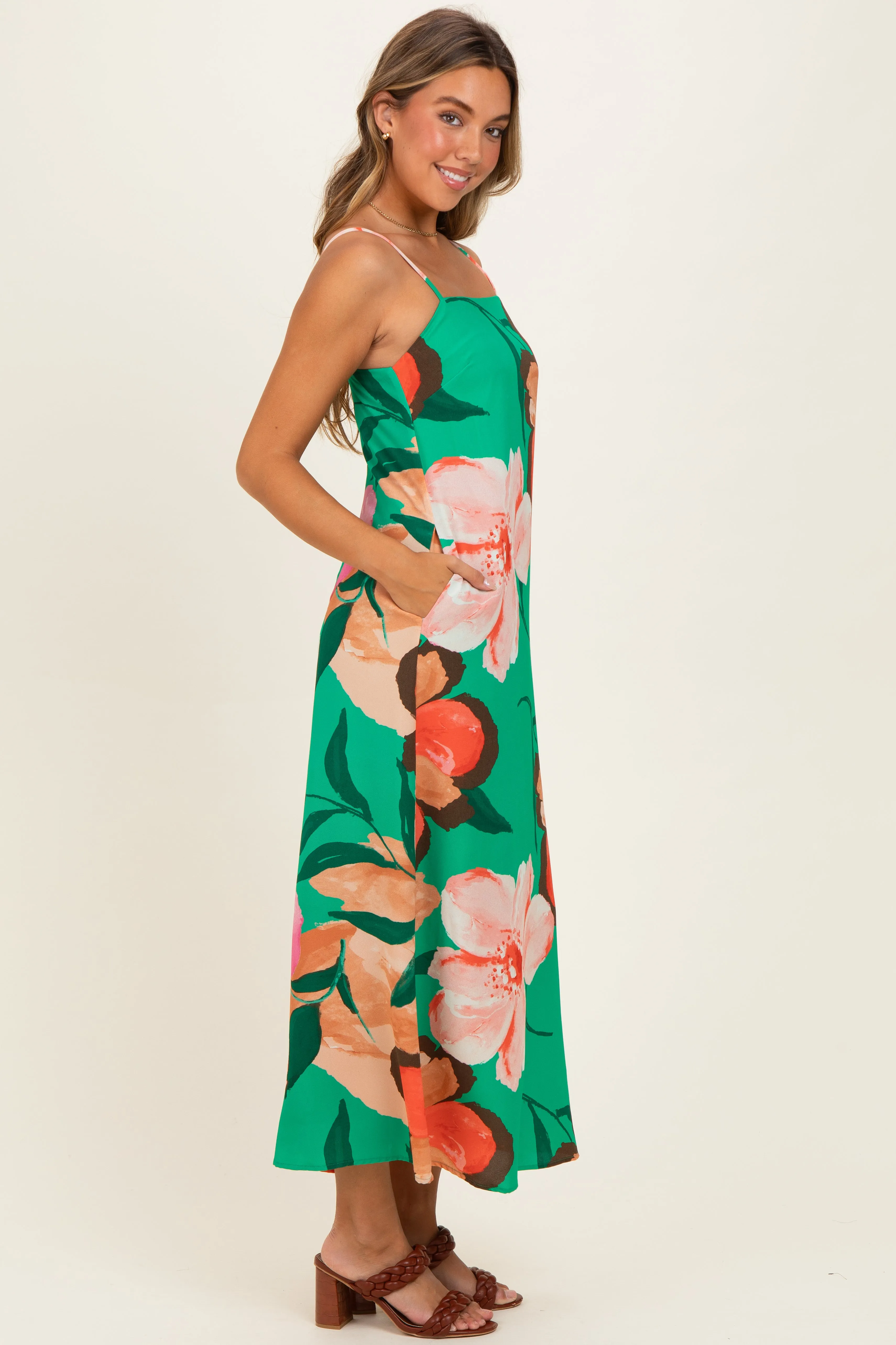 Green Floral Print Sleeveless Maxi Dress sold by Pinkblush product image thumbnail 2