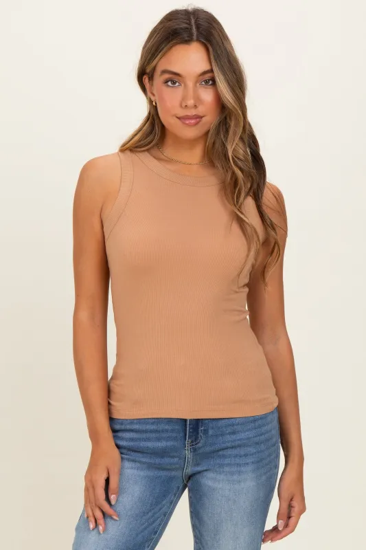 Camel Ribbed High Neck Tank Top made by Zenana Outfitters