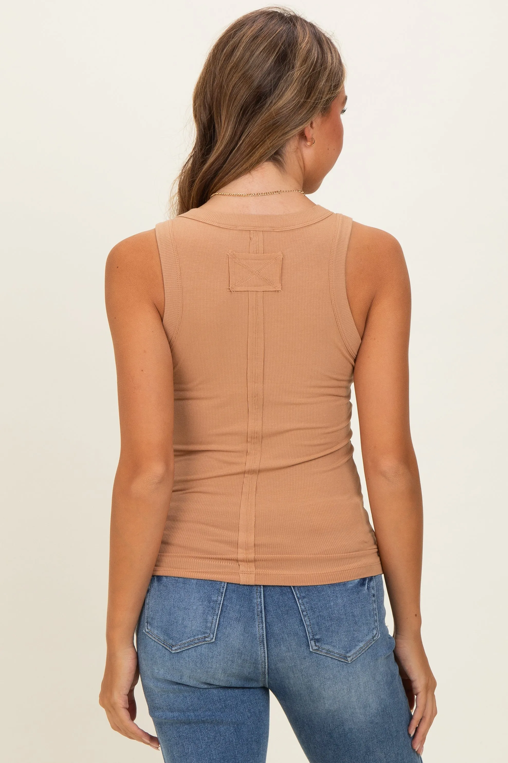 Camel Ribbed High Neck Tank Top sold by Pinkblush product image thumbnail 5