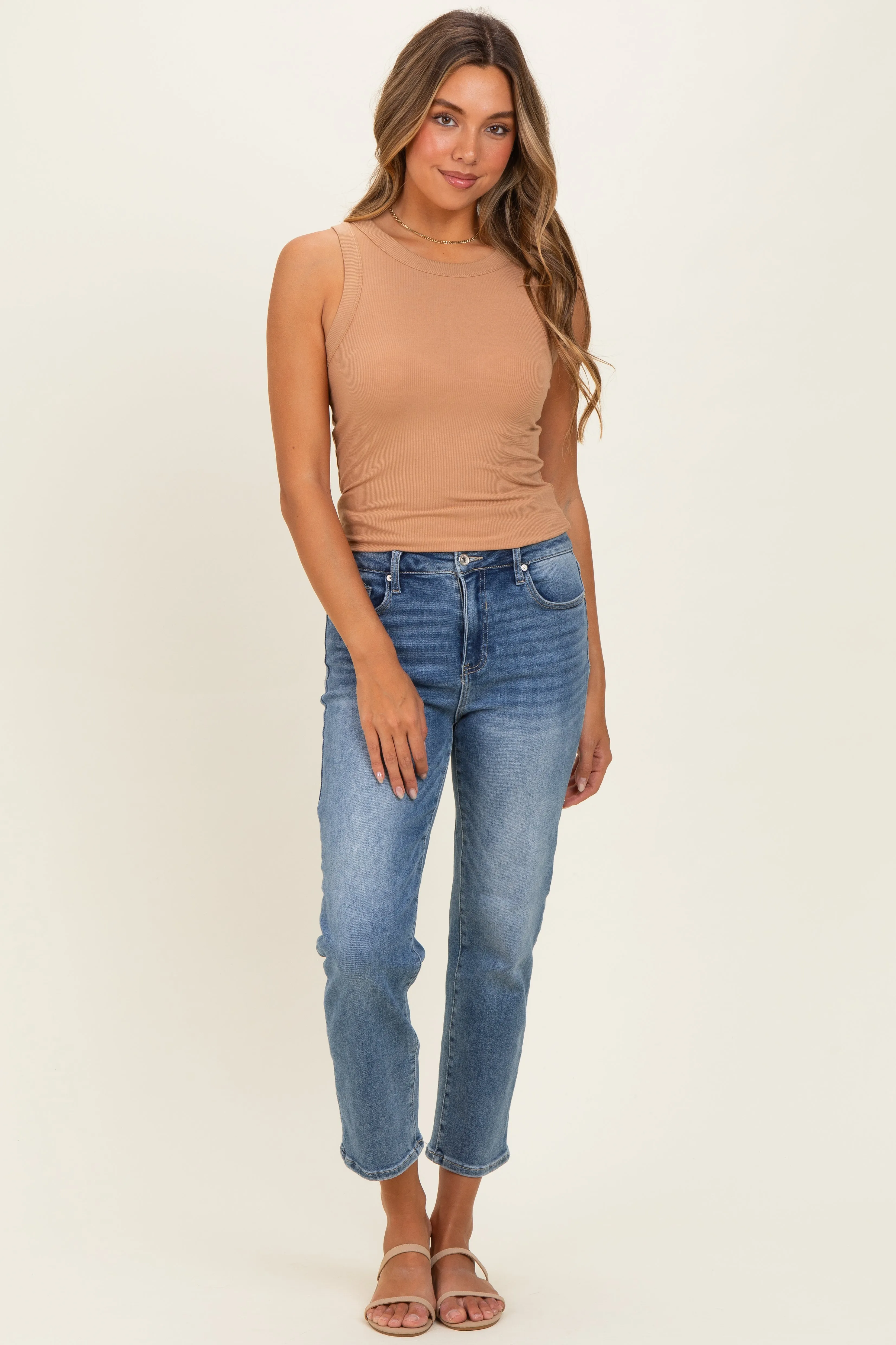 Camel Ribbed High Neck Tank Top sold by Pinkblush product image thumbnail 2