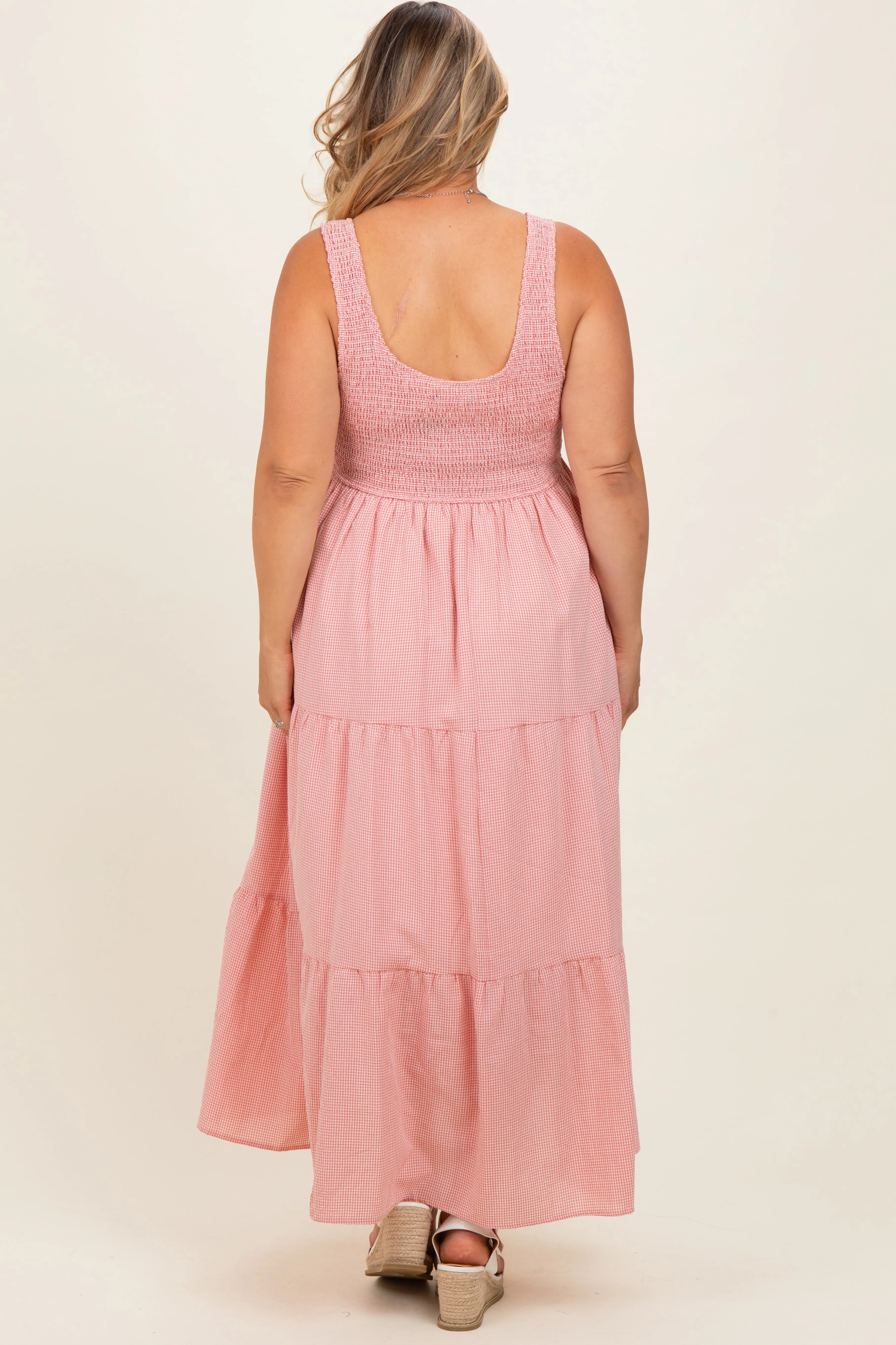 Pink Tiered Smocked Maternity Plus Maxi Dress sold by Pinkblush product image thumbnail 4