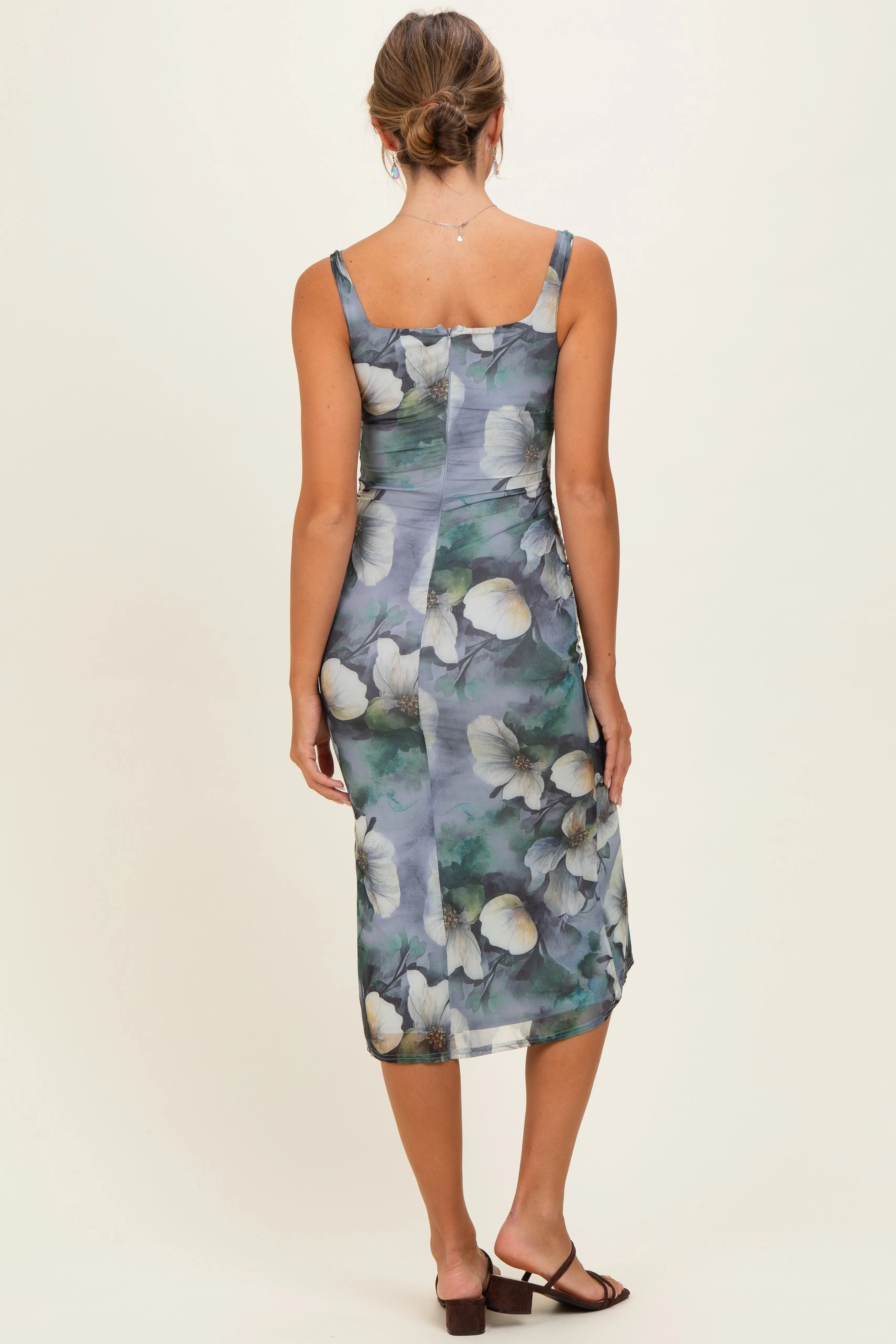 Grey Mesh Floral Sleeveless Midi Dress sold by Pinkblush product image thumbnail 3