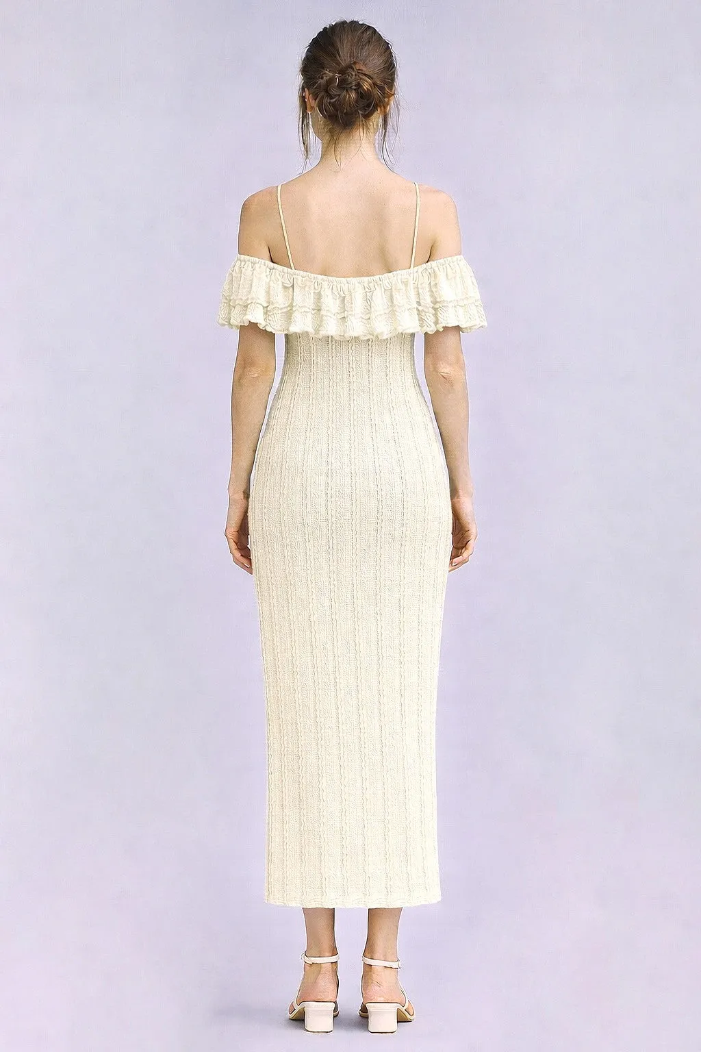 Ivory Off Shoulder Lace Knit Midi Dress sold by Pinkblush product image thumbnail 4