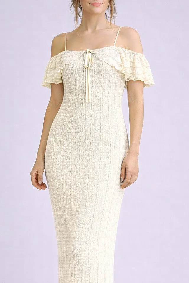 Ivory Off Shoulder Lace Knit Midi Dress sold by Pinkblush product image thumbnail 5