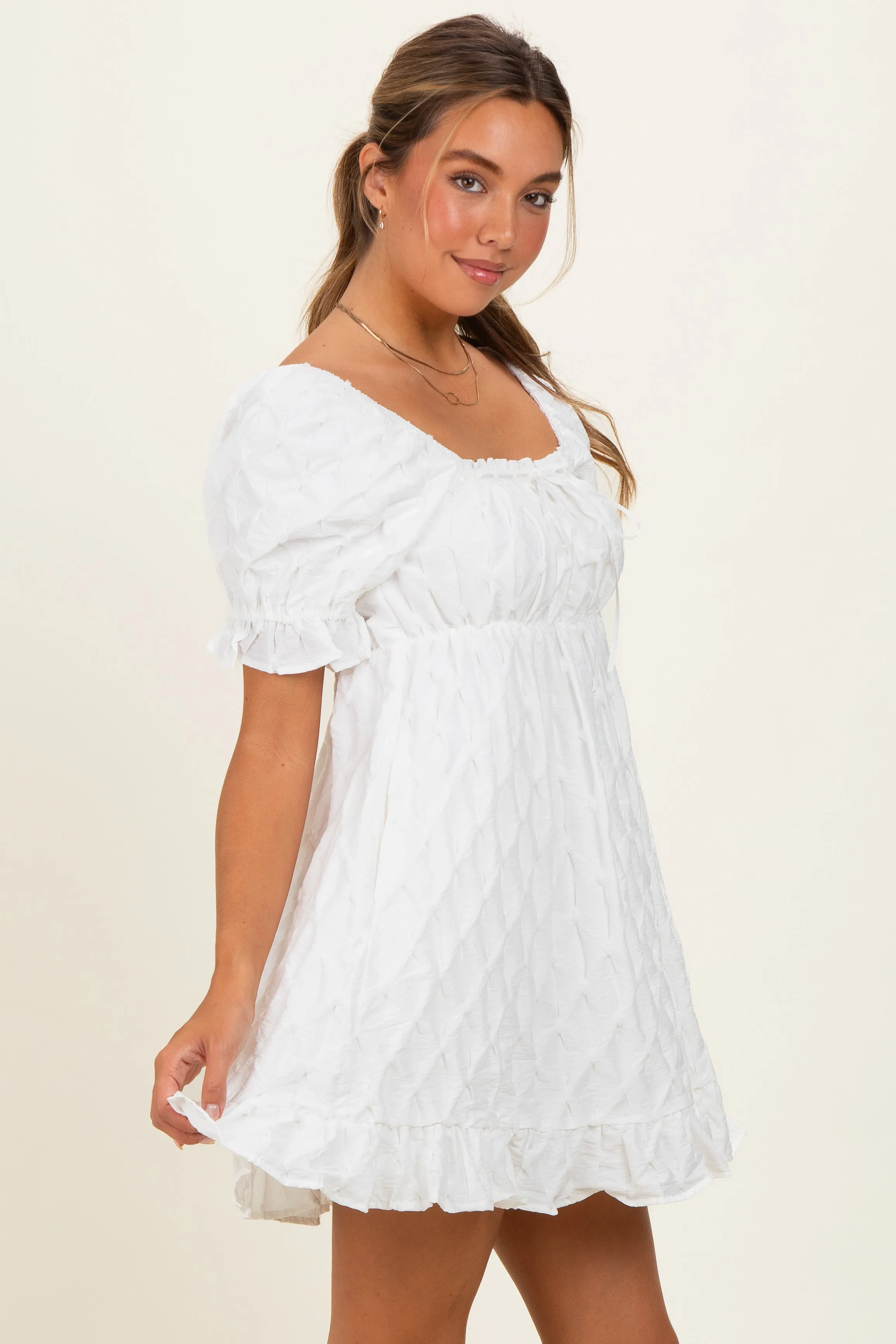 White Textured Puff Sleeve Dress sold by Pinkblush product image thumbnail 3