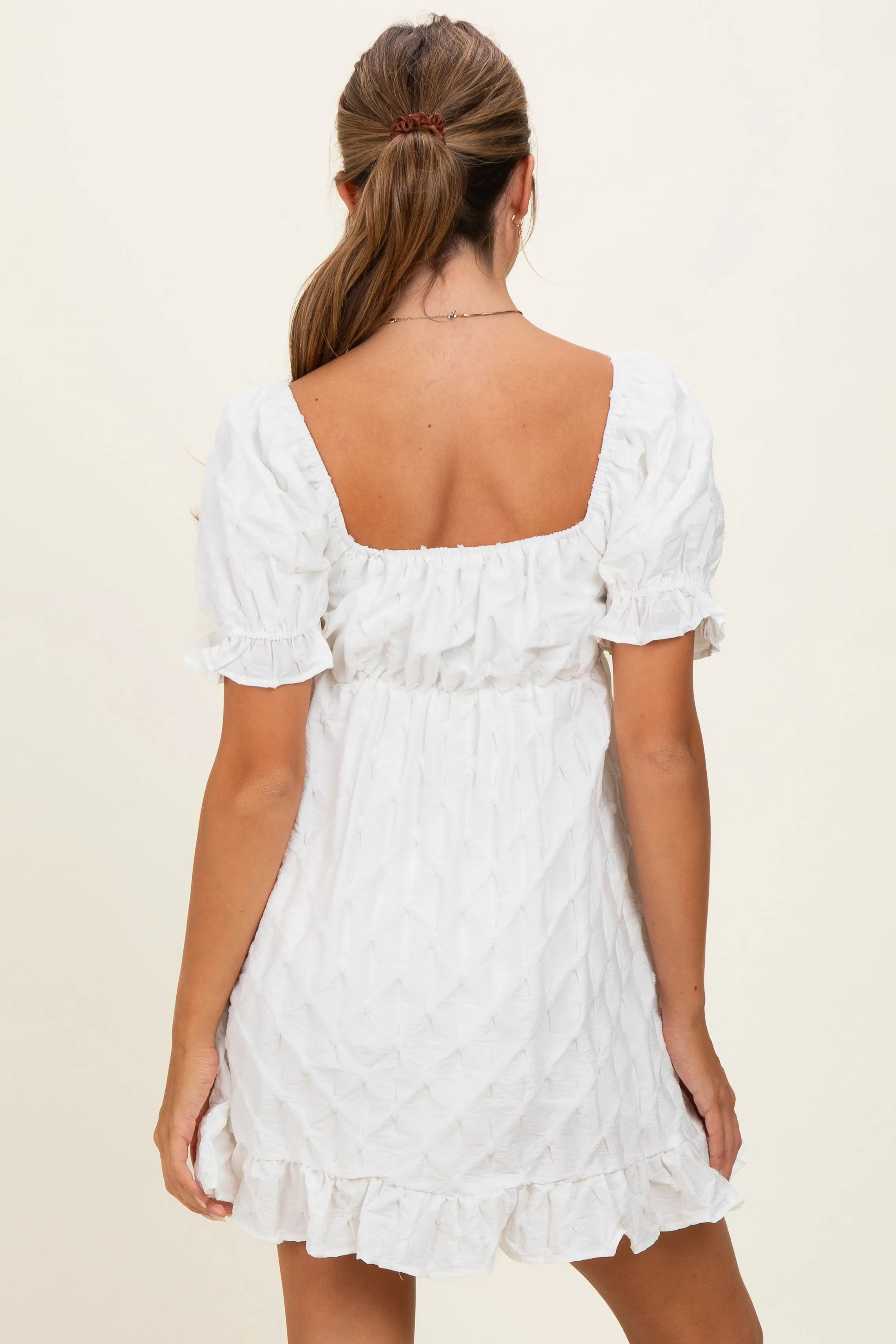 White Textured Puff Sleeve Dress sold by Pinkblush product image thumbnail 4