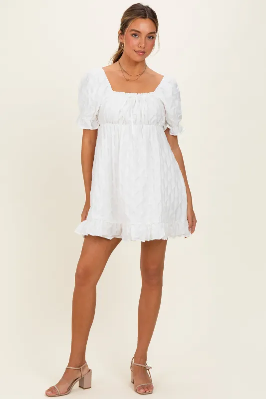 White Textured Puff Sleeve Dress made by So Me