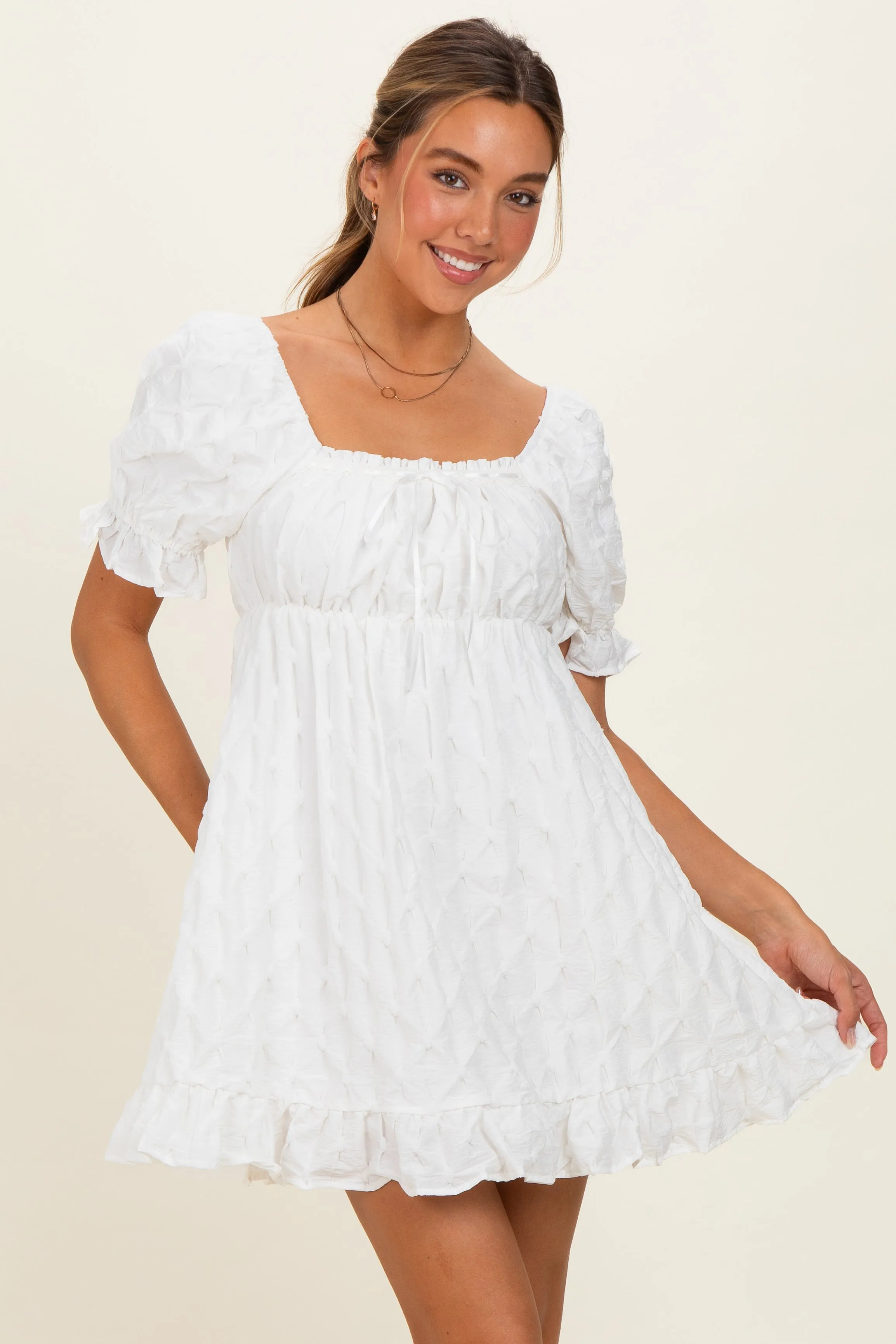 White Textured Puff Sleeve Dress sold by Pinkblush product image thumbnail 2