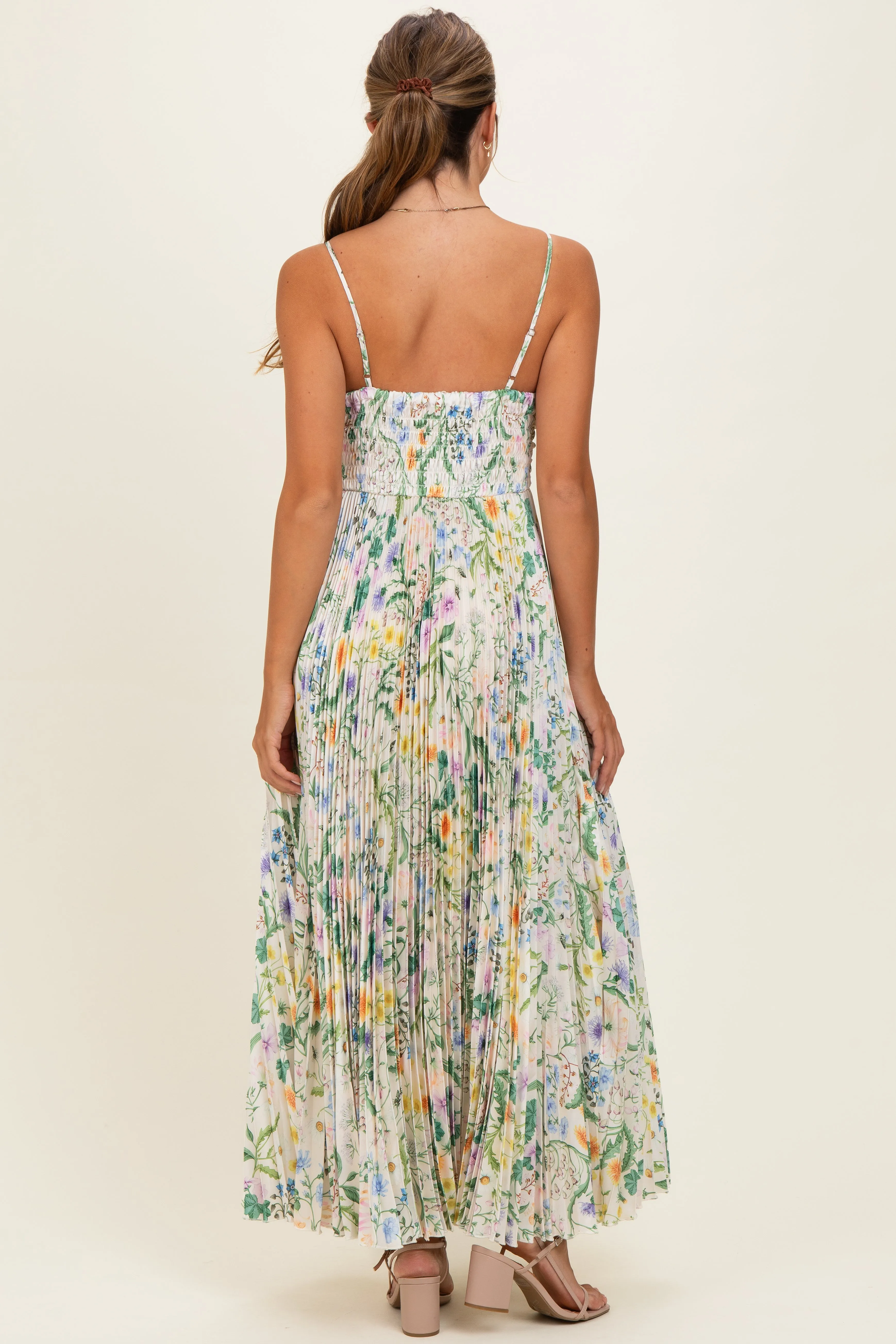 Ivory Floral Pleated Sleeveless Maxi Dress sold by Pinkblush product image thumbnail 4