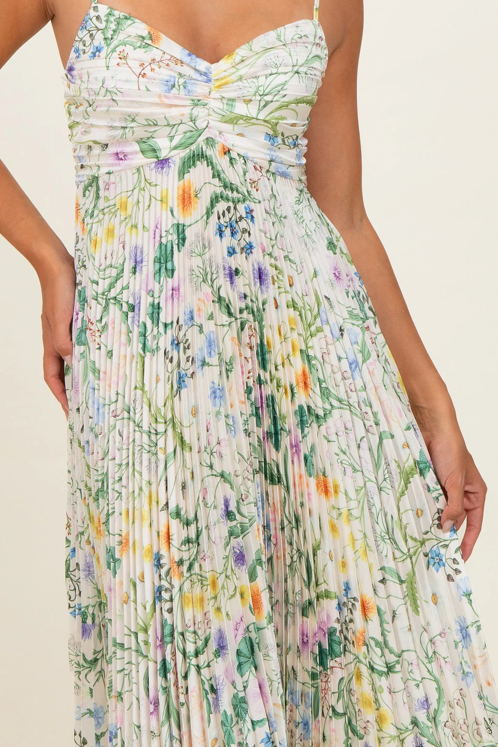 Ivory Floral Pleated Sleeveless Maxi Dress sold by Pinkblush product image thumbnail 2