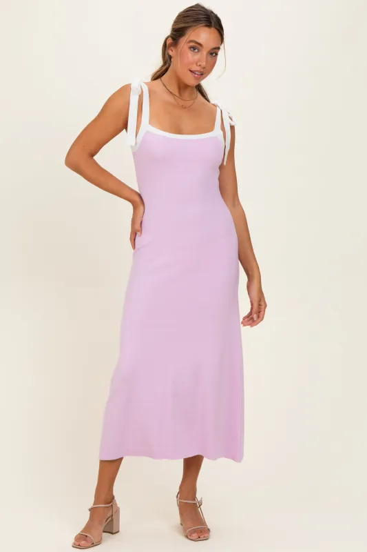 Pink Knit Contrast Shoulder Tie Dress made by Able