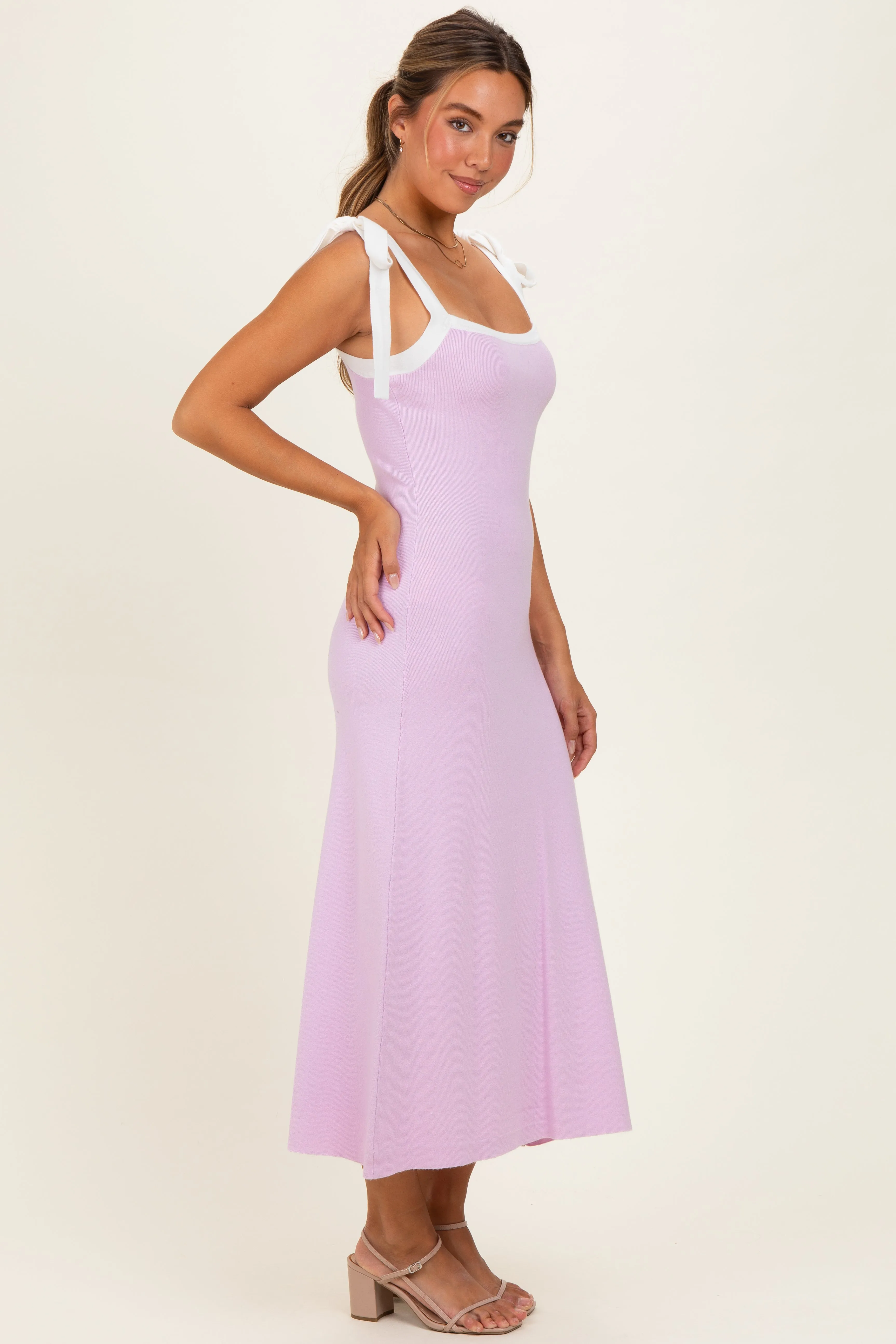 Pink Knit Contrast Shoulder Tie Dress sold by Pinkblush product image thumbnail 2
