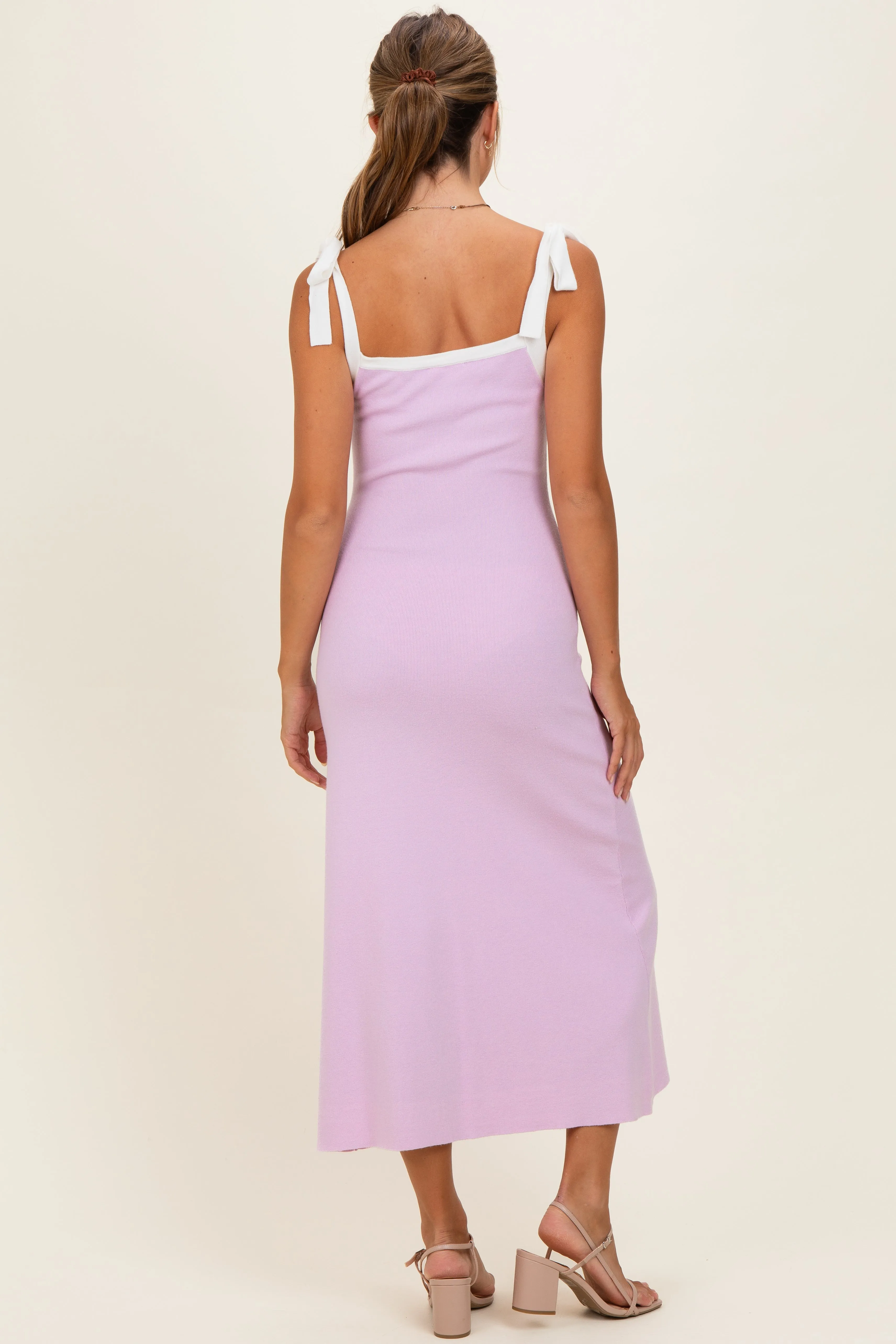 Pink Knit Contrast Shoulder Tie Dress sold by Pinkblush product image thumbnail 3