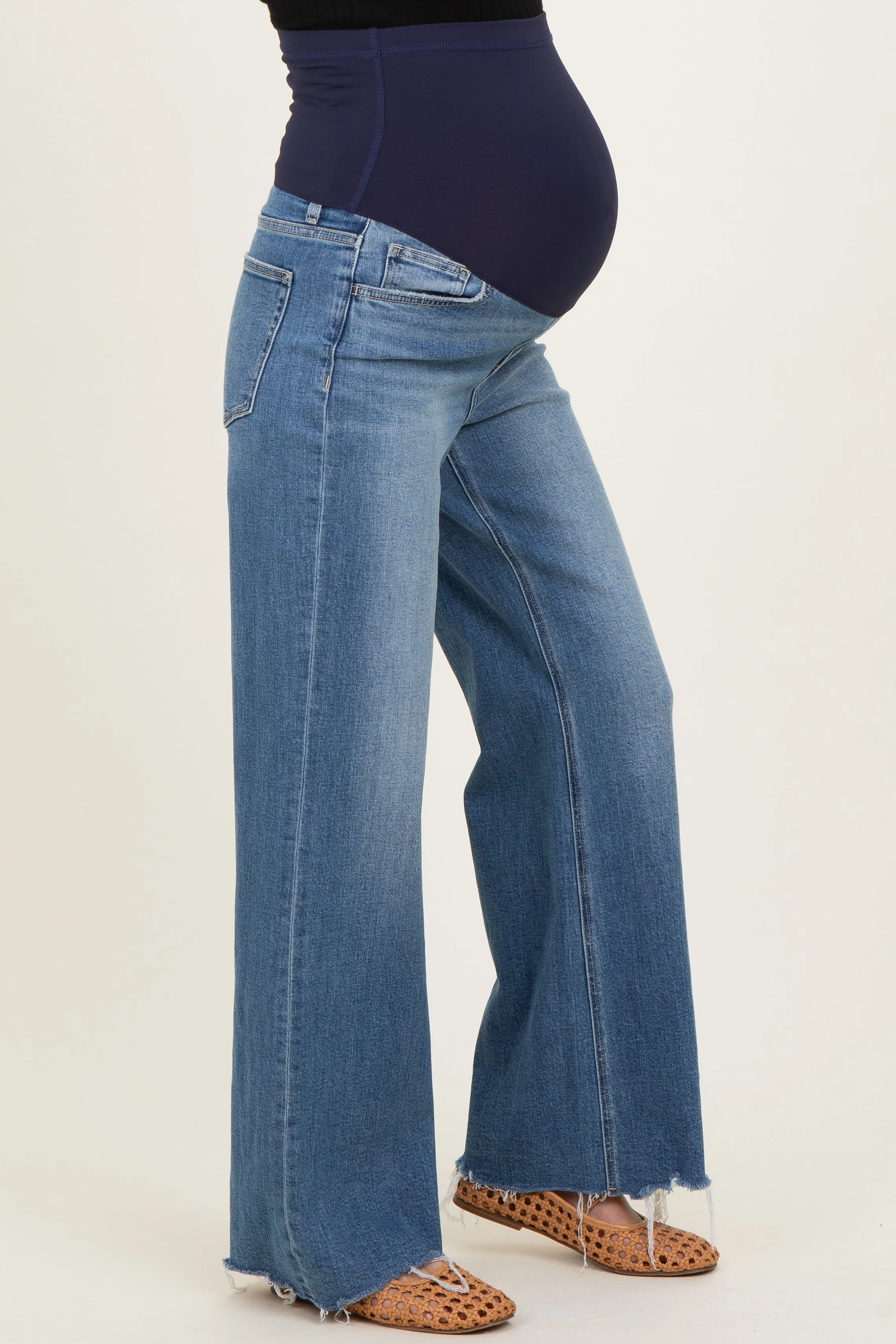 Blue Distressed Hem Wide Flare Maternity Jeans sold by Pinkblush product image thumbnail 3