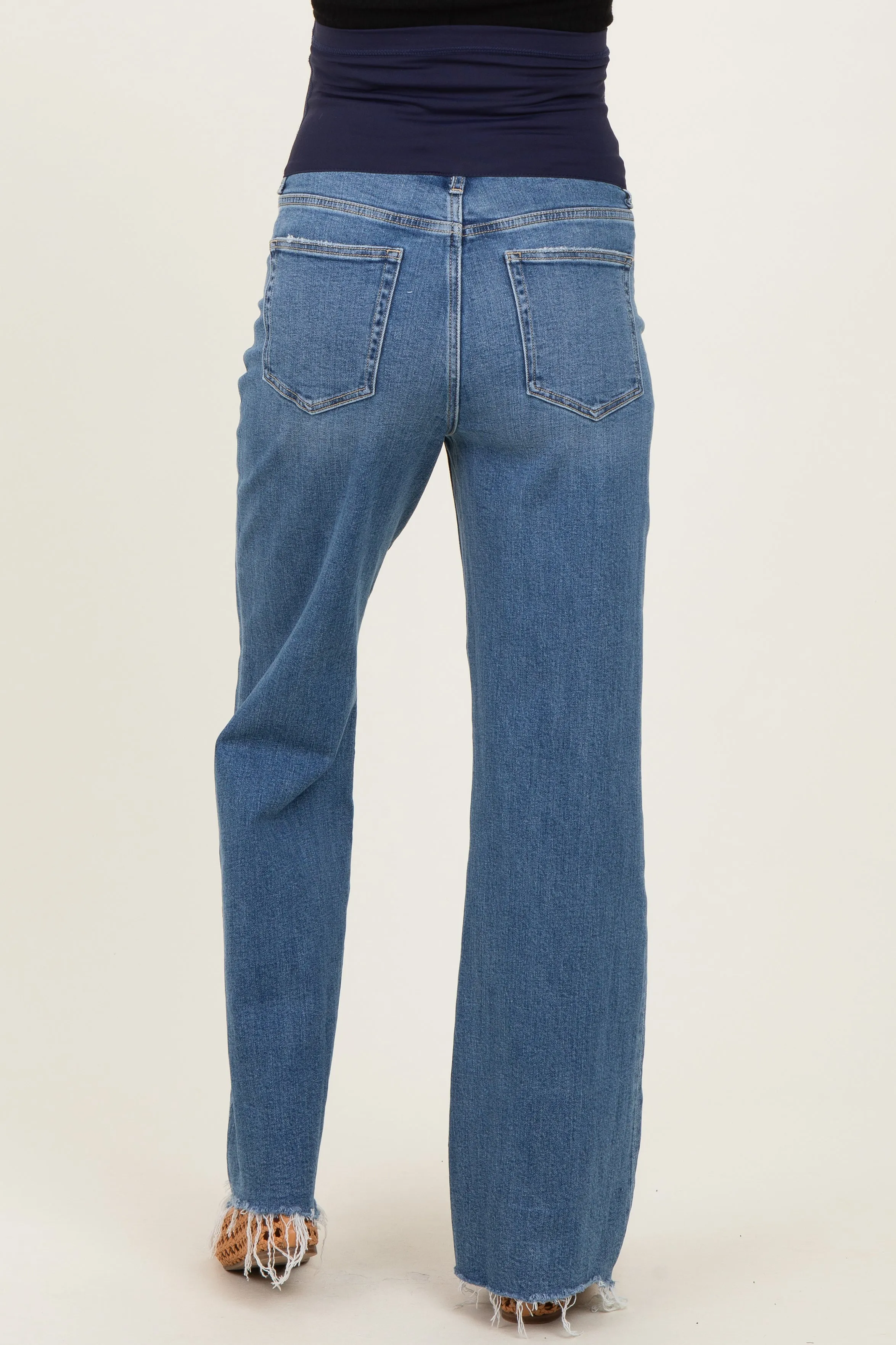 Blue Distressed Hem Wide Flare Maternity Jeans sold by Pinkblush product image thumbnail 4