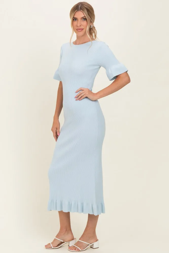 Sky Ribbed Knit Bow Back Ruffle Accent Dress sold by Pinkblush product image thumbnail 2