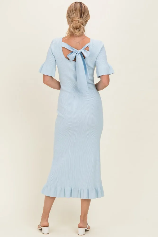 Sky Ribbed Knit Bow Back Ruffle Accent Dress sold by Pinkblush product image thumbnail 3